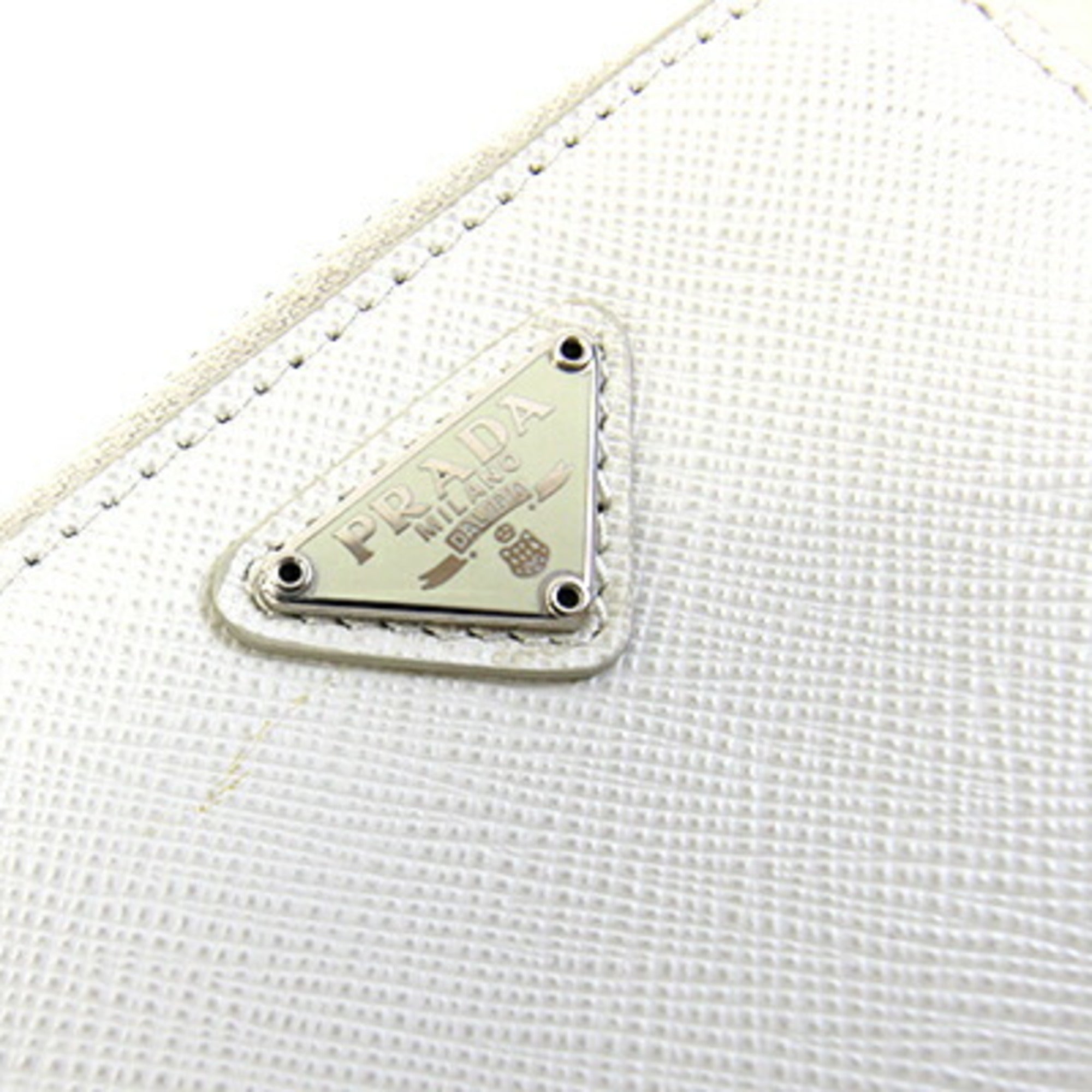 Triangle Double Zip Pouch Bag with Chain Saffiano Leather Mini