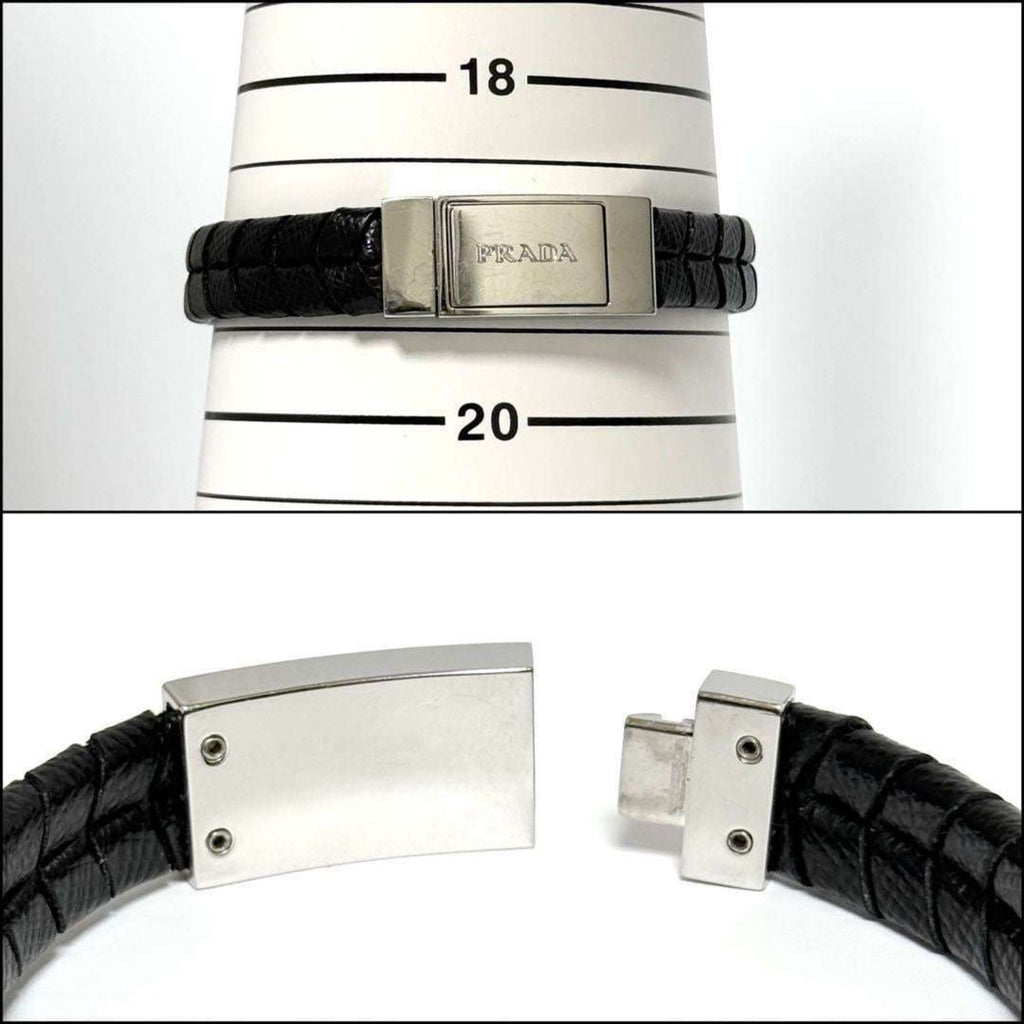 Plate Bracelet Leather and Metal Black