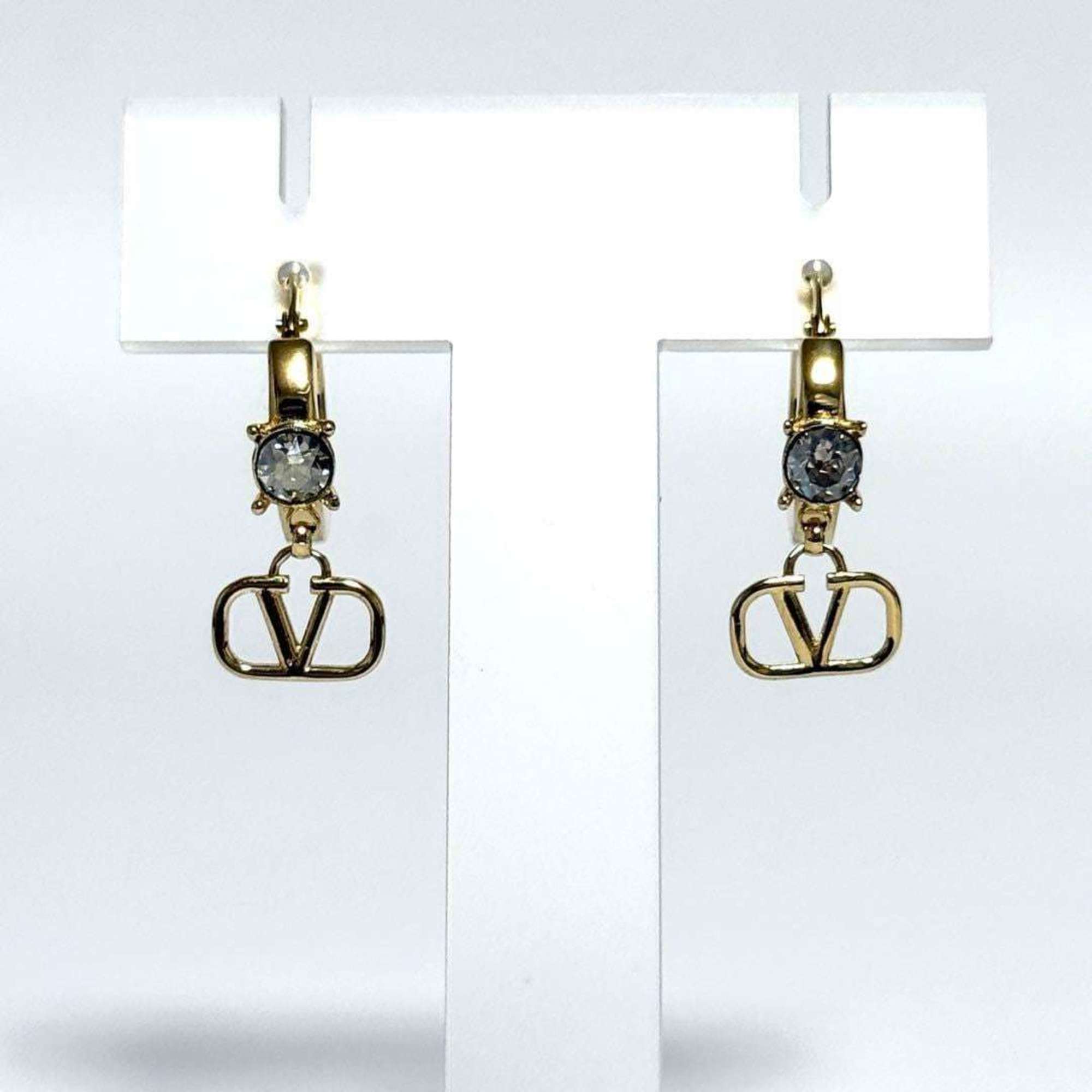Logo Earrings Metal and Rhinestone