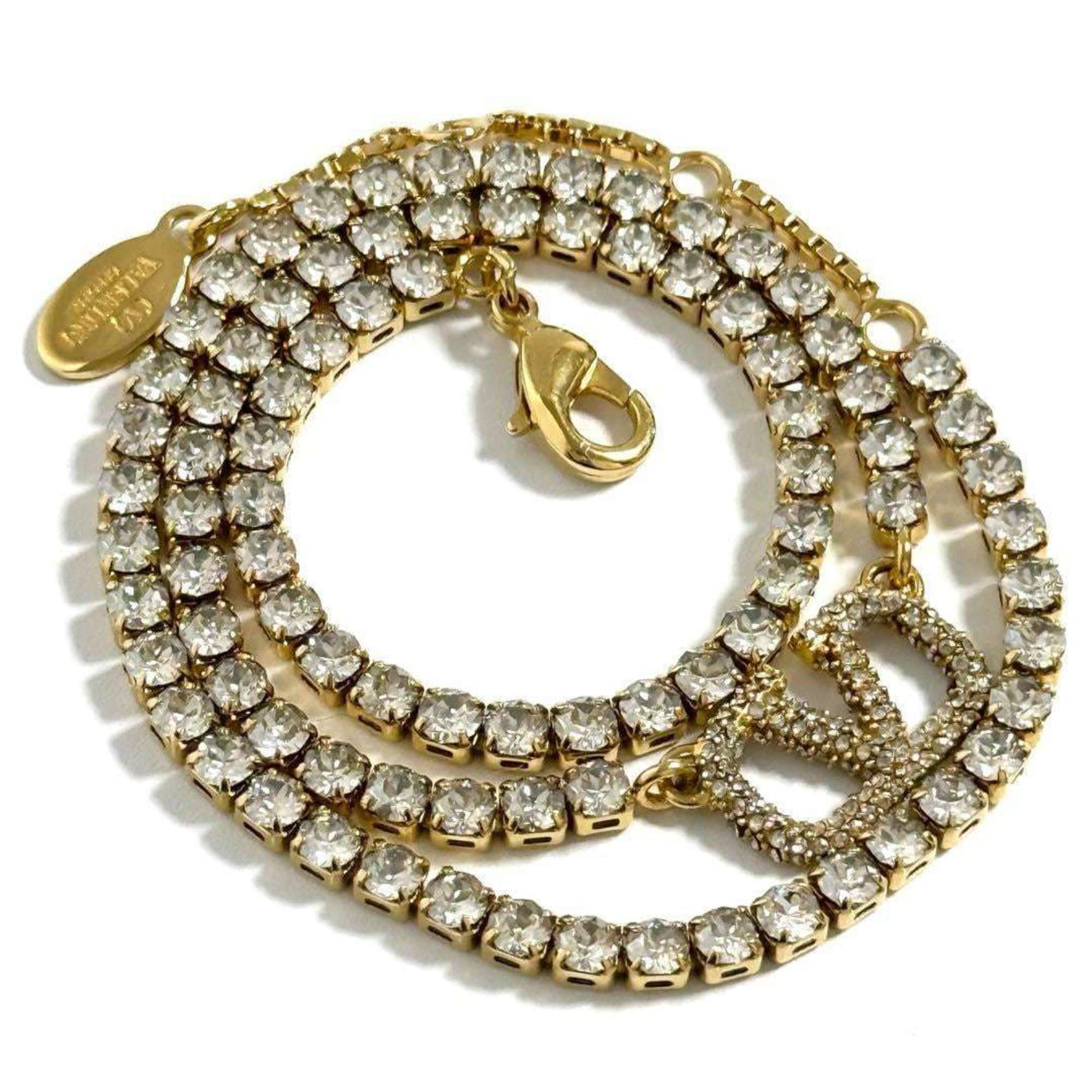 V Signature Pendant Necklace Metal and Rhinestone