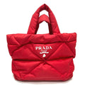 Padded Tote Bag Quilted Re-Nylon with Leather Medium