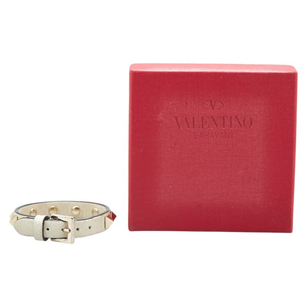 Rockstud Bracelet Leather White and Gold