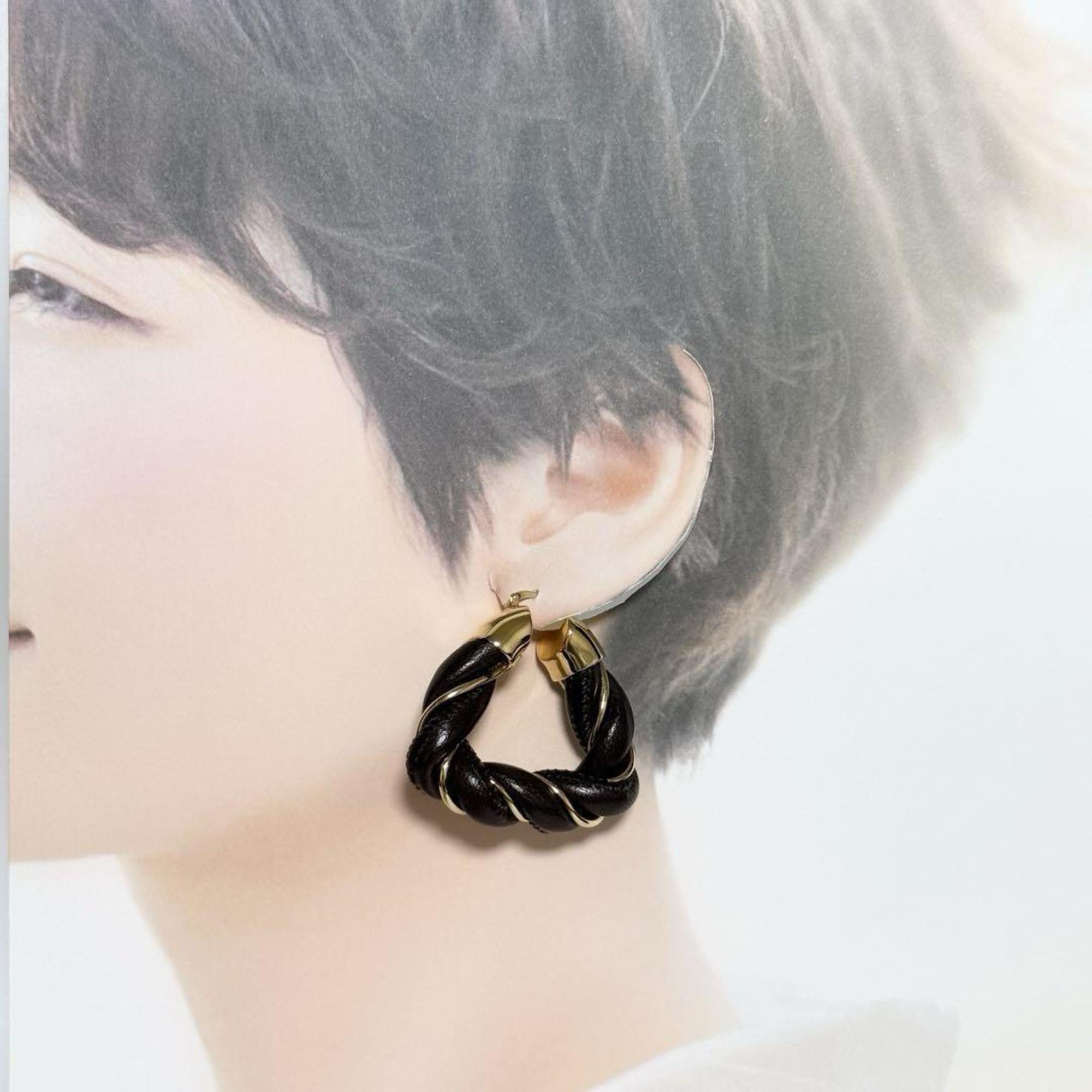 Earrings Hoop Leather and Sterling Silver