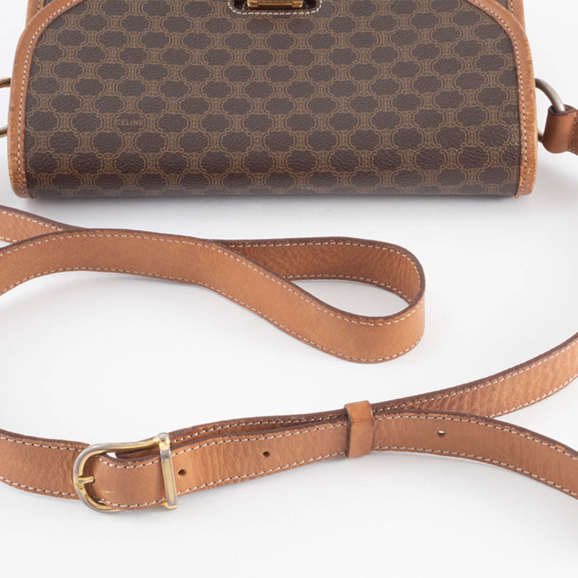 Vintage Saddle Flap Shoulder Bag Macadam Coated Canvas Small