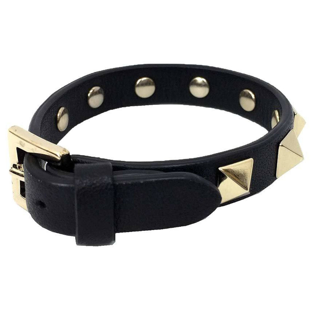 Rockstud Bracelet Leather Black and Champagne Gold