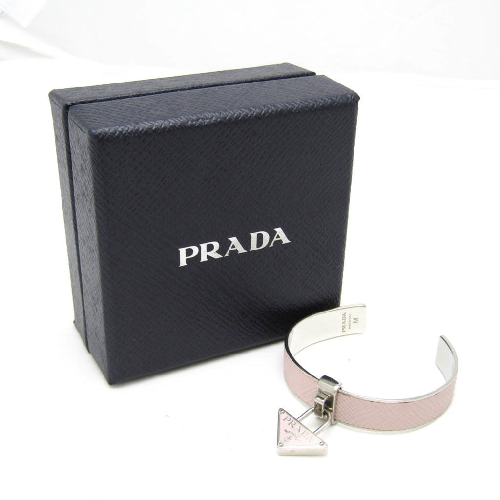 Bangle Leather and Metal Light Pink and Silver Bracelet