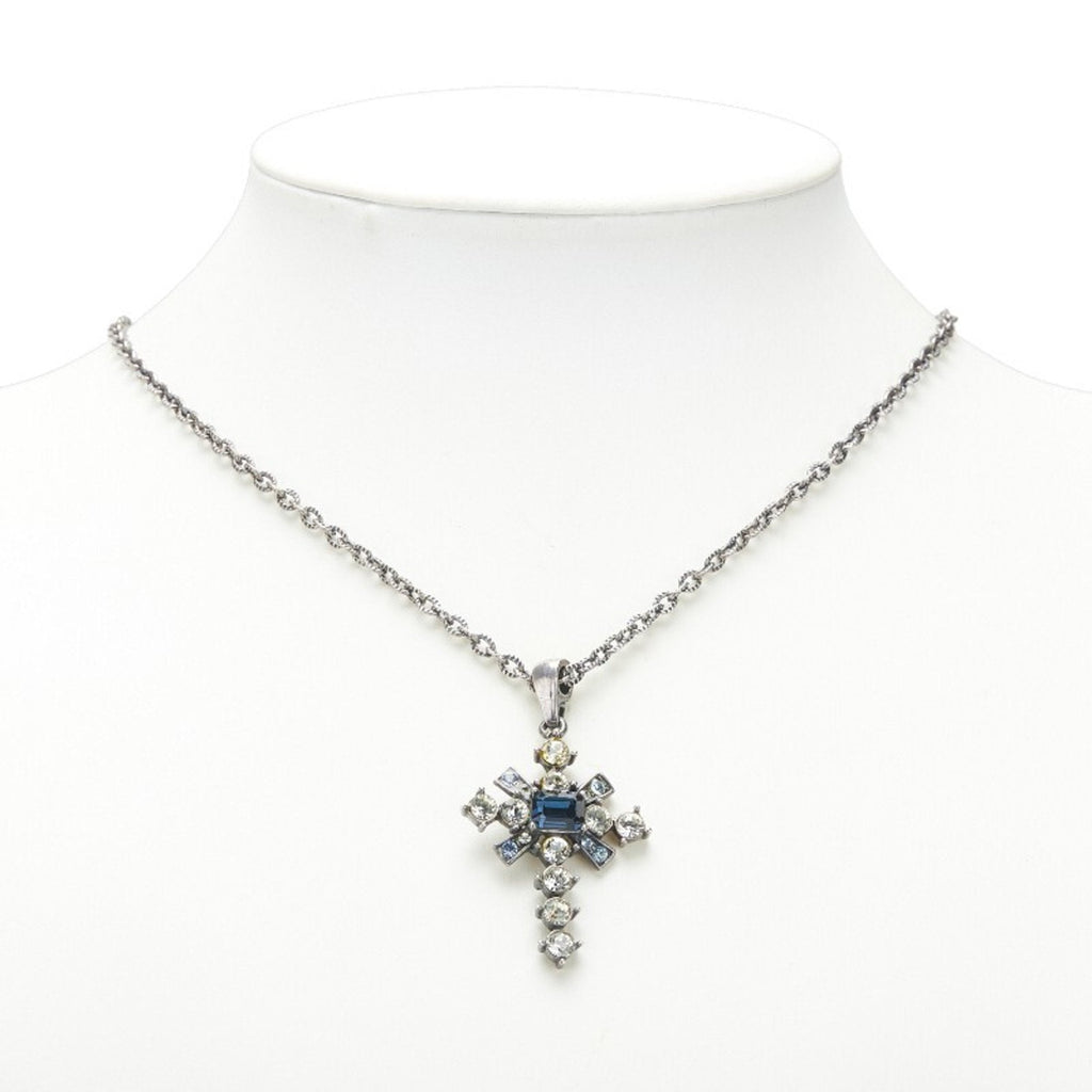Cross Motif Pendant Necklace Silver Multi-Color Metal