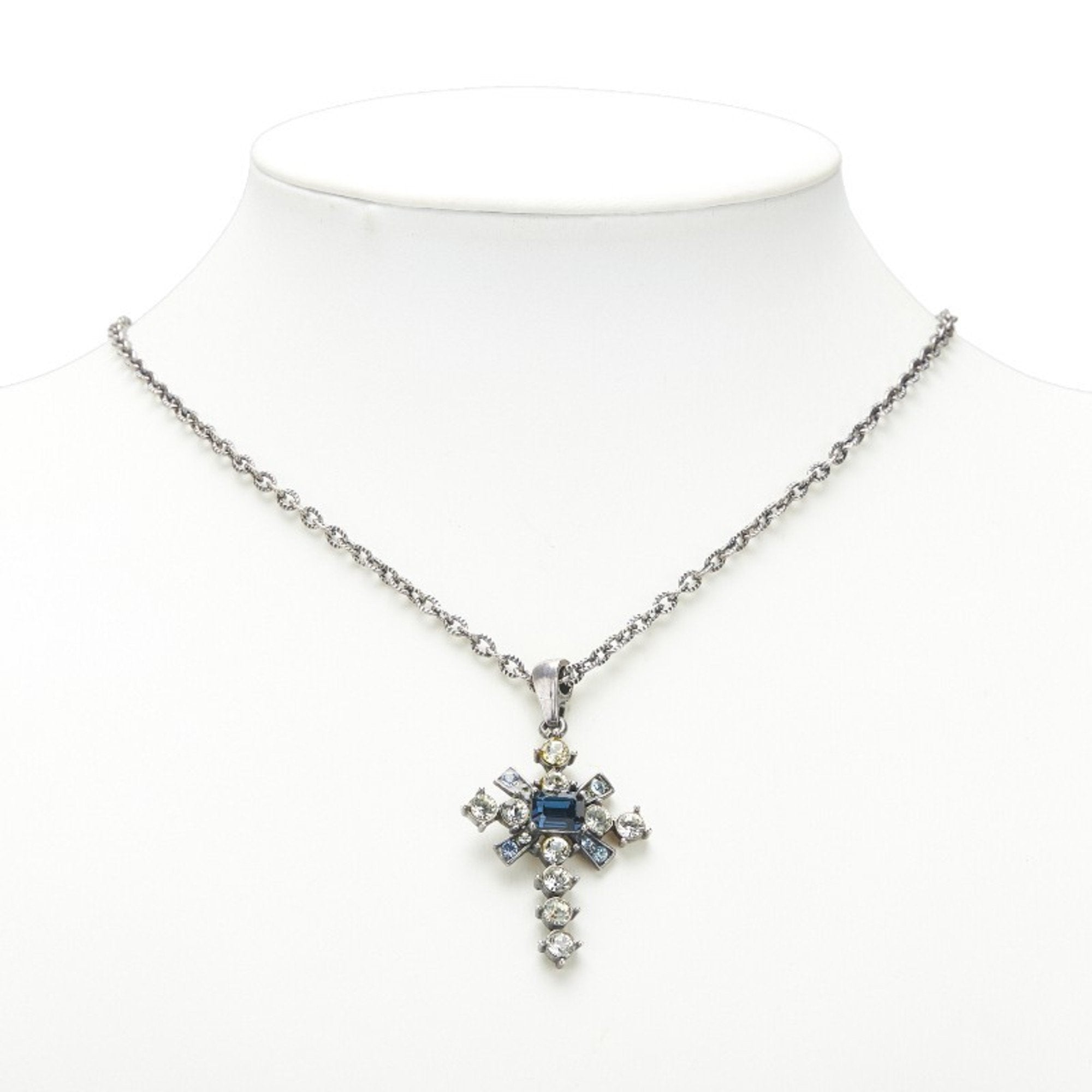 Cross Motif Pendant Necklace Silver Multi-Color Metal