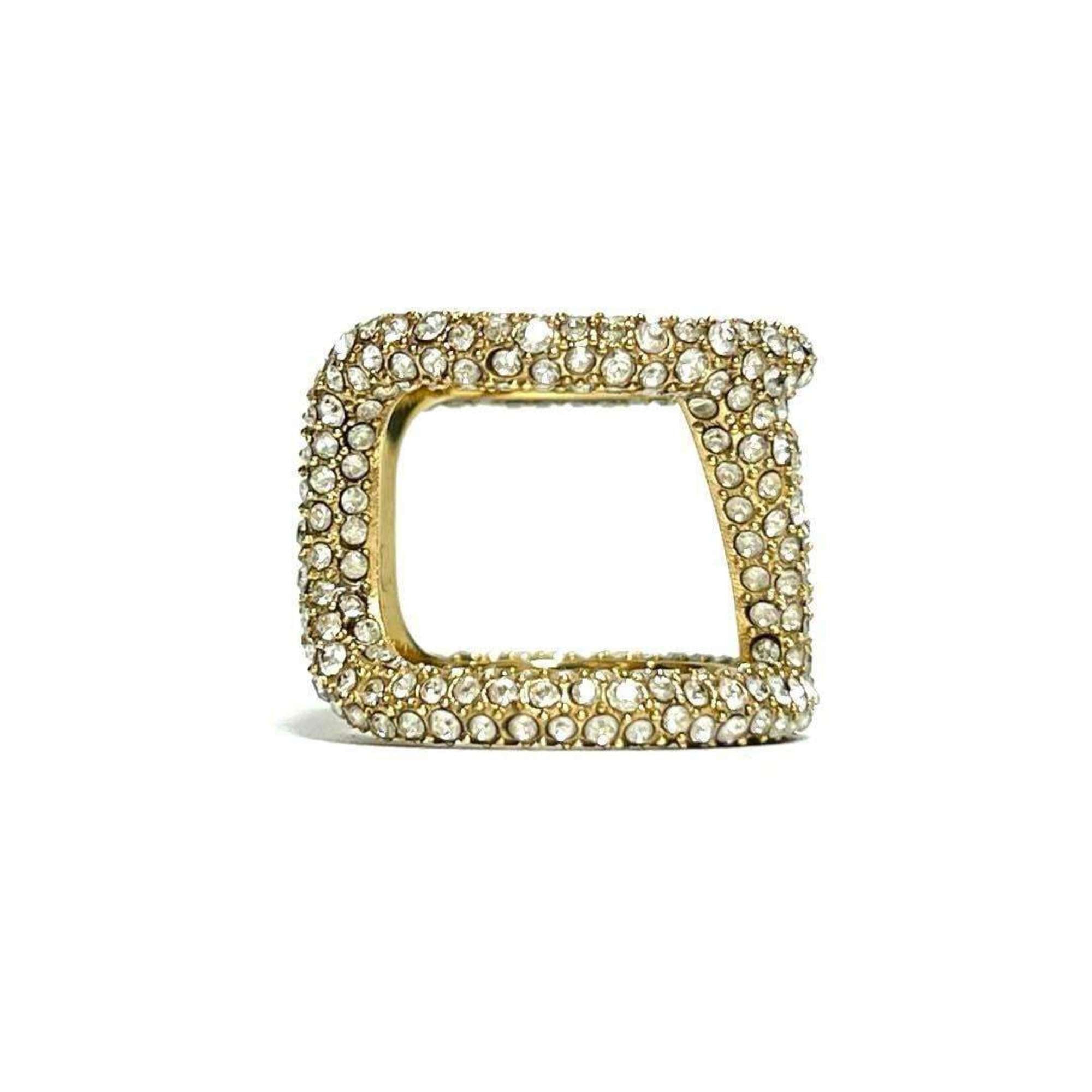 V Signature Ring Metal and Rhinestone Gold