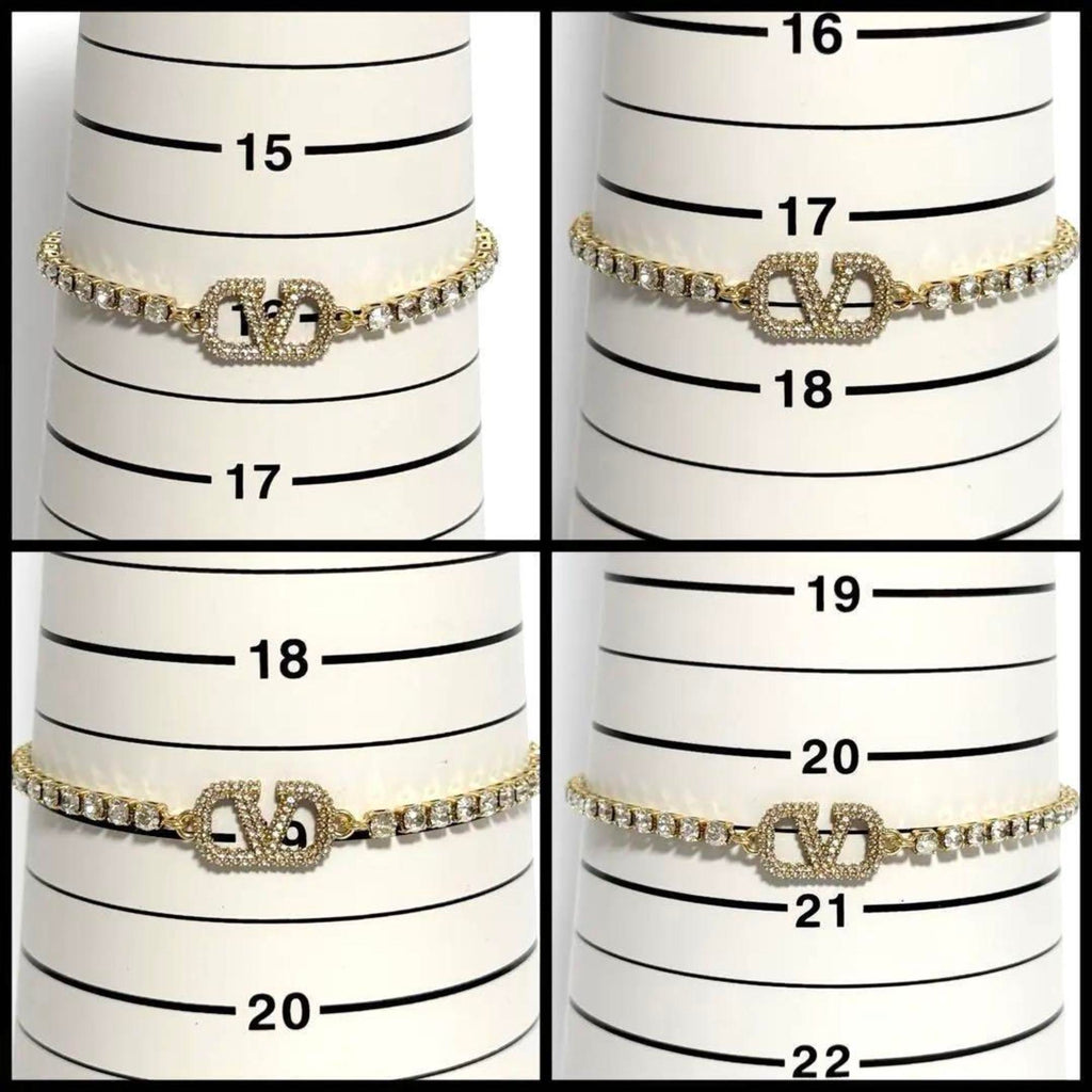 V Signature Bracelet Metal and Rhinestone
