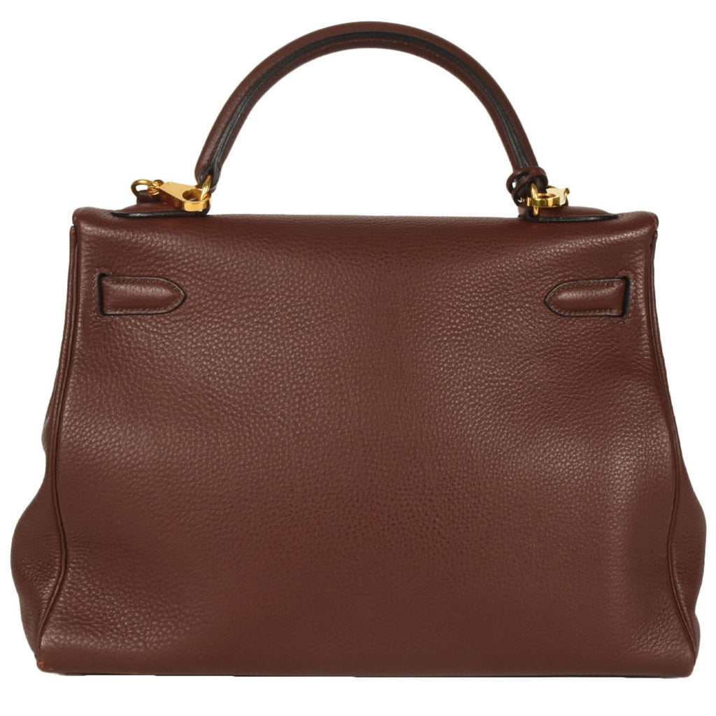 Kelly Handbag Brown Clemence with Gold Hardware 32