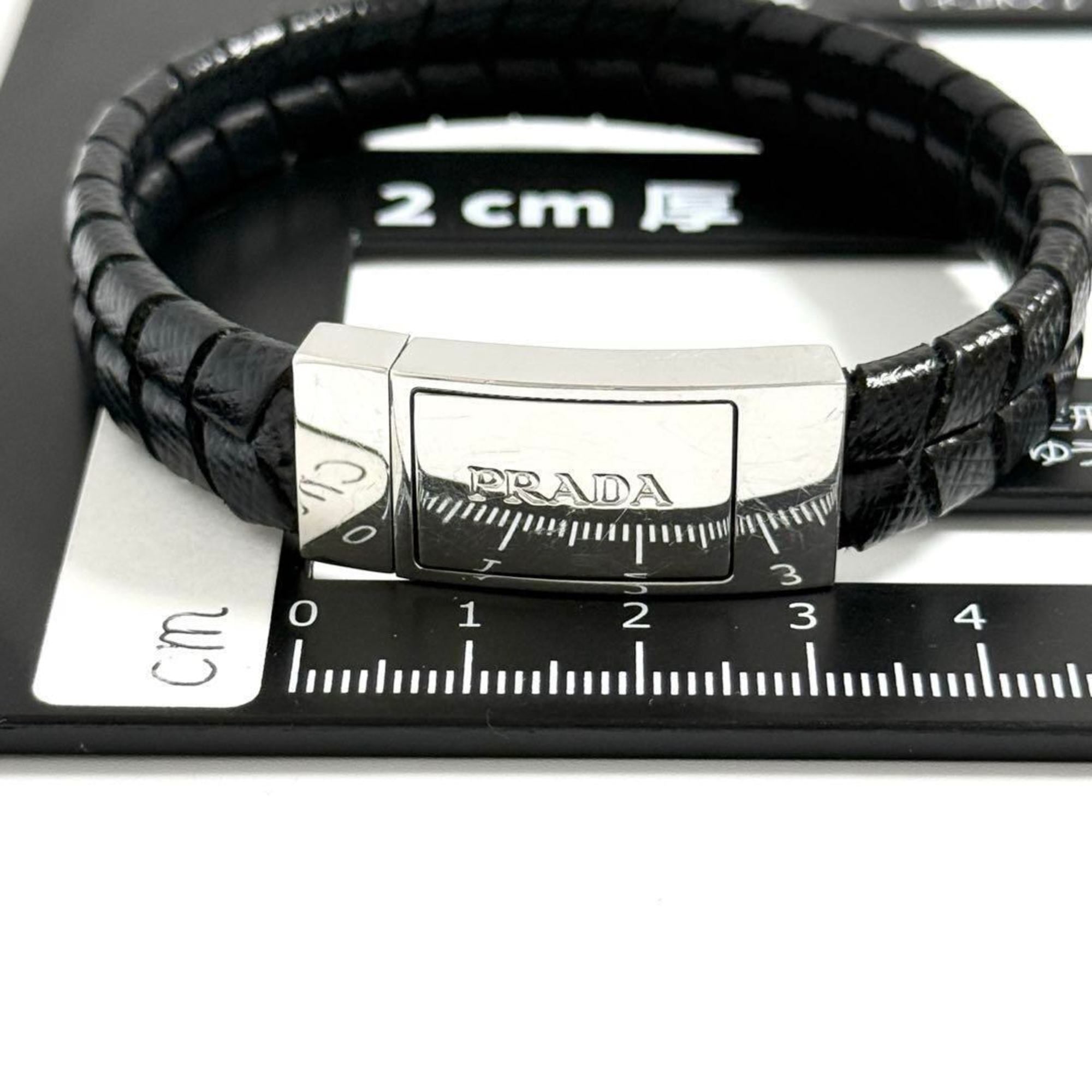 Plate Bracelet Leather and Metal Black