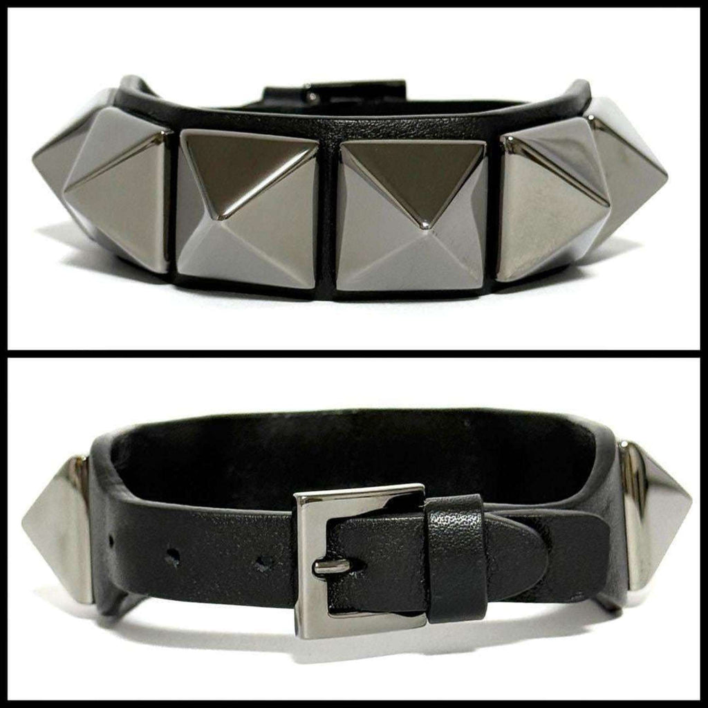 Rockstud Bracelet Leather and Metal Black