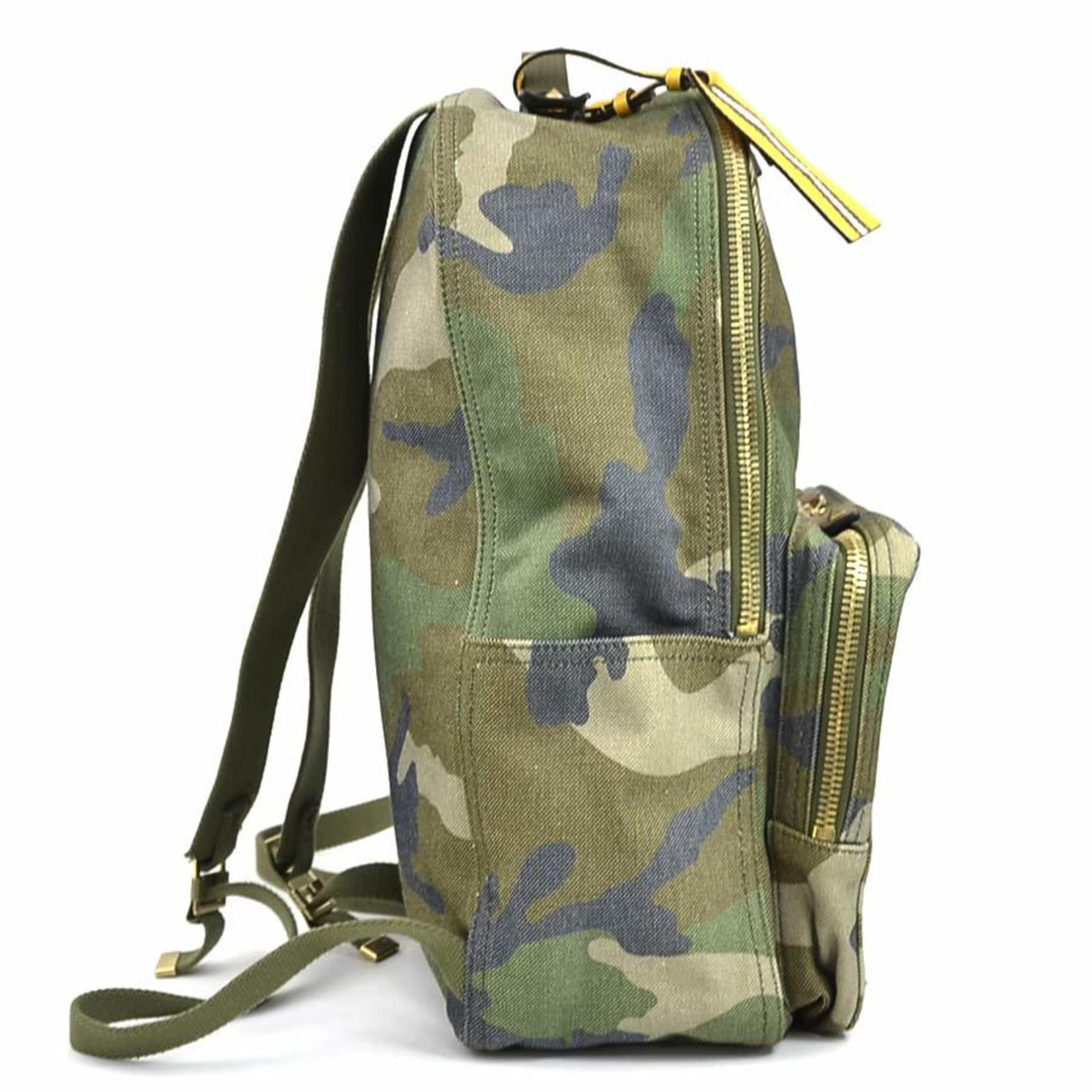 Camouflage Stripe Backpack Canvas with Leather Large