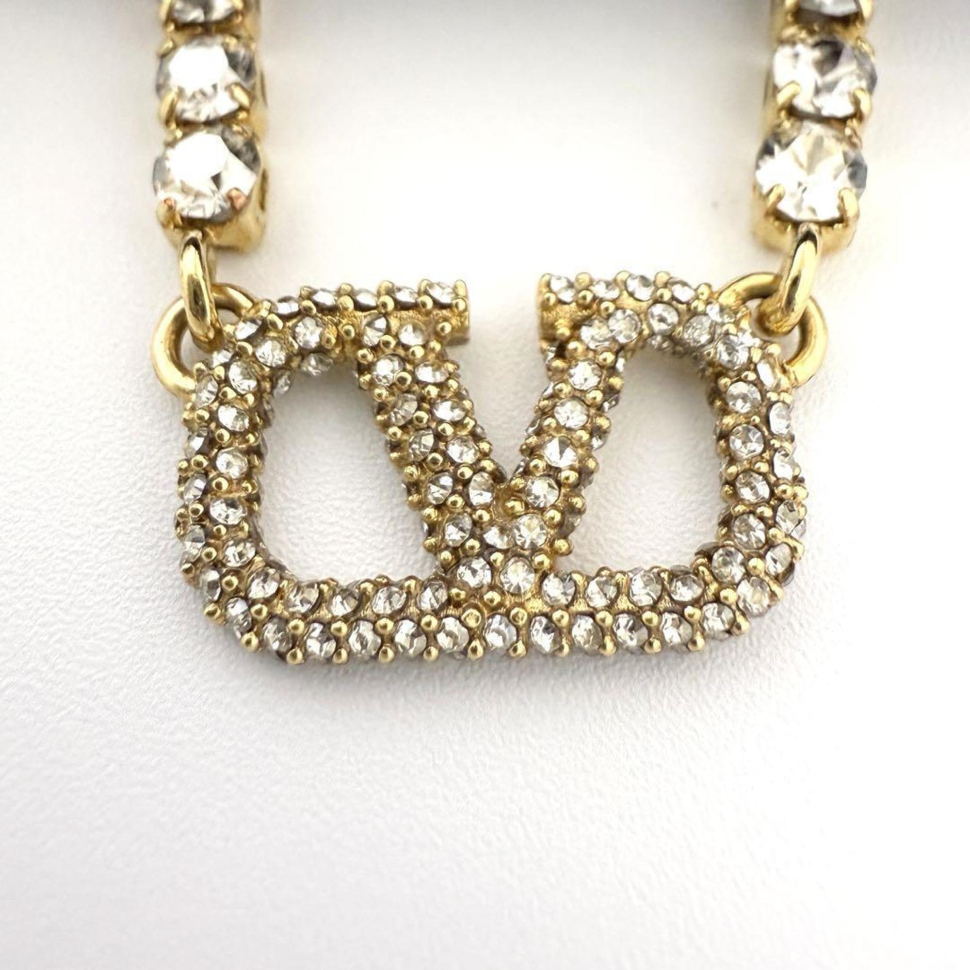 V Signature Pendant Necklace Metal and Rhinestone