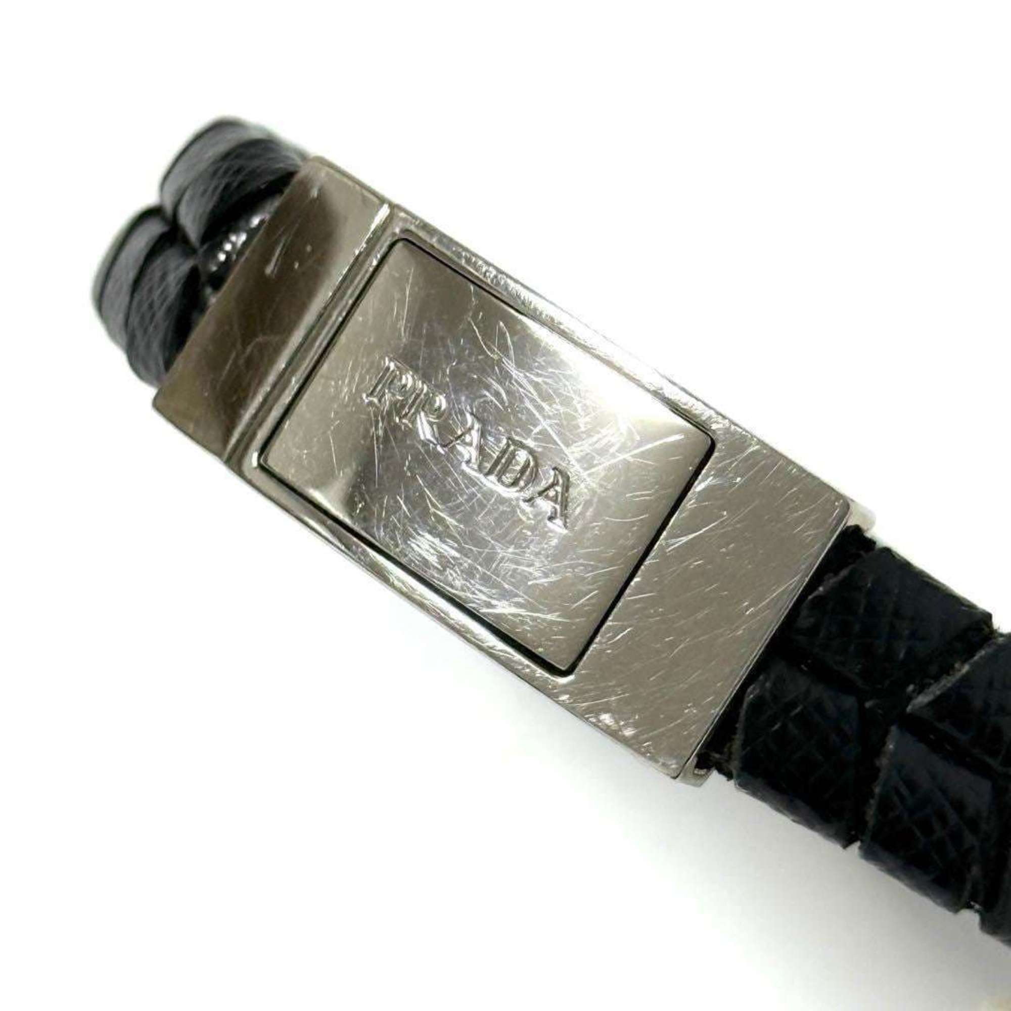 Plate Bracelet Leather and Metal Black