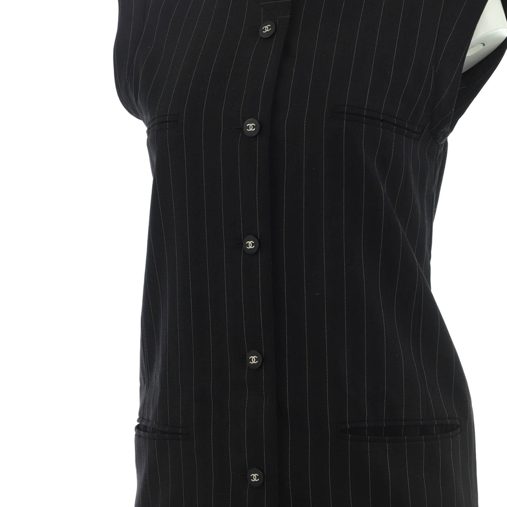 Women's Vintage Pinstripe Button Up Vest Wool