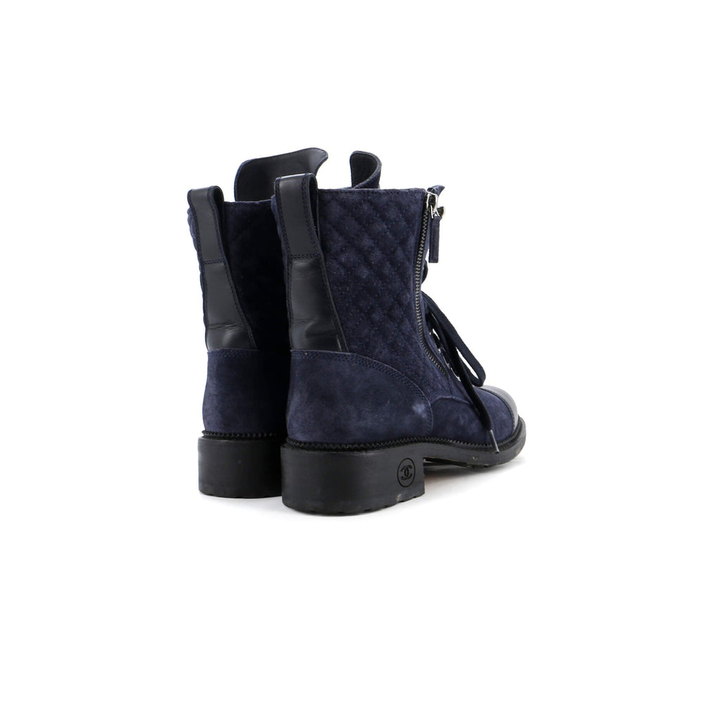 Women's CC Zip Up Combat Boots Quilted Leather