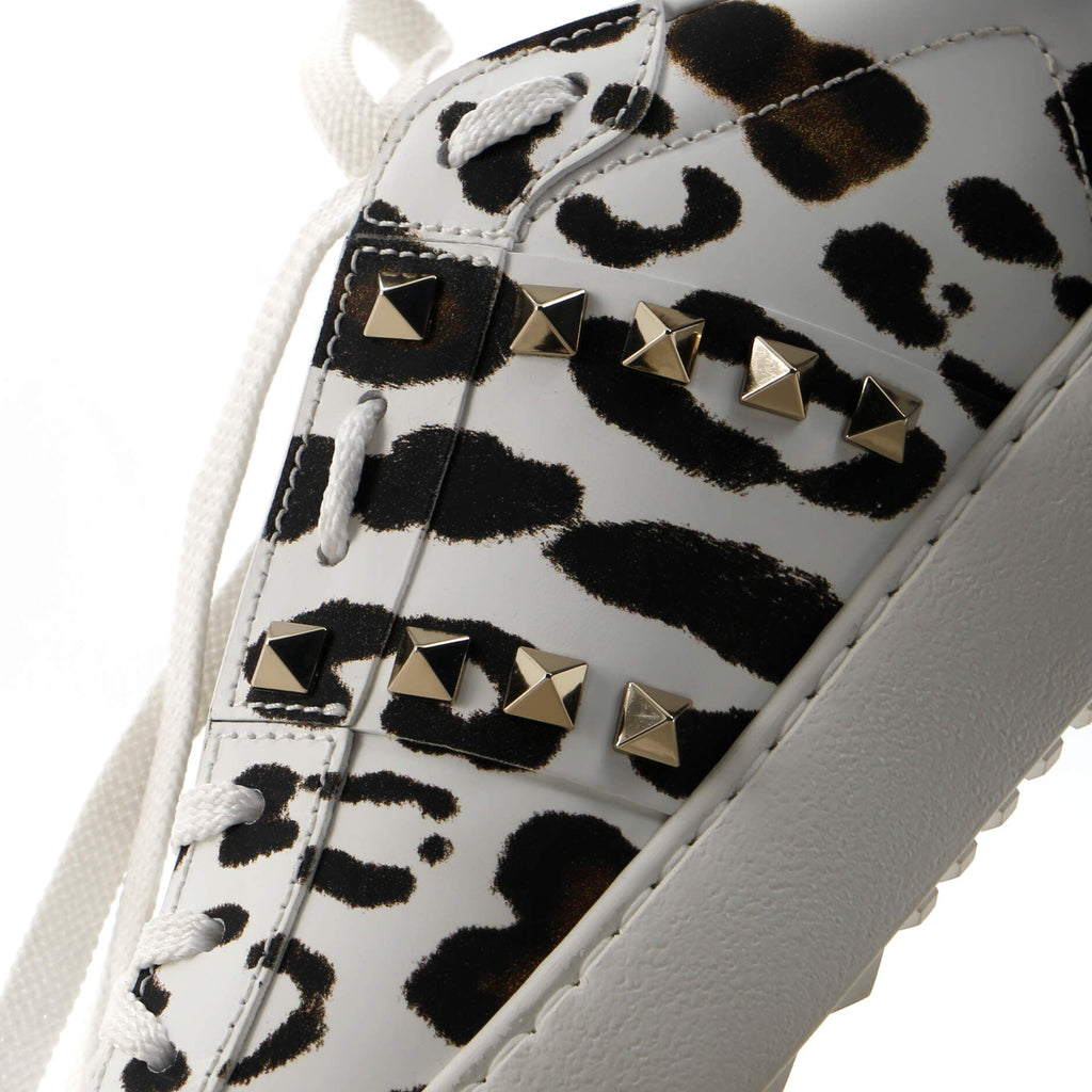 Women's Rockstud Open Sneakers Printed Leather