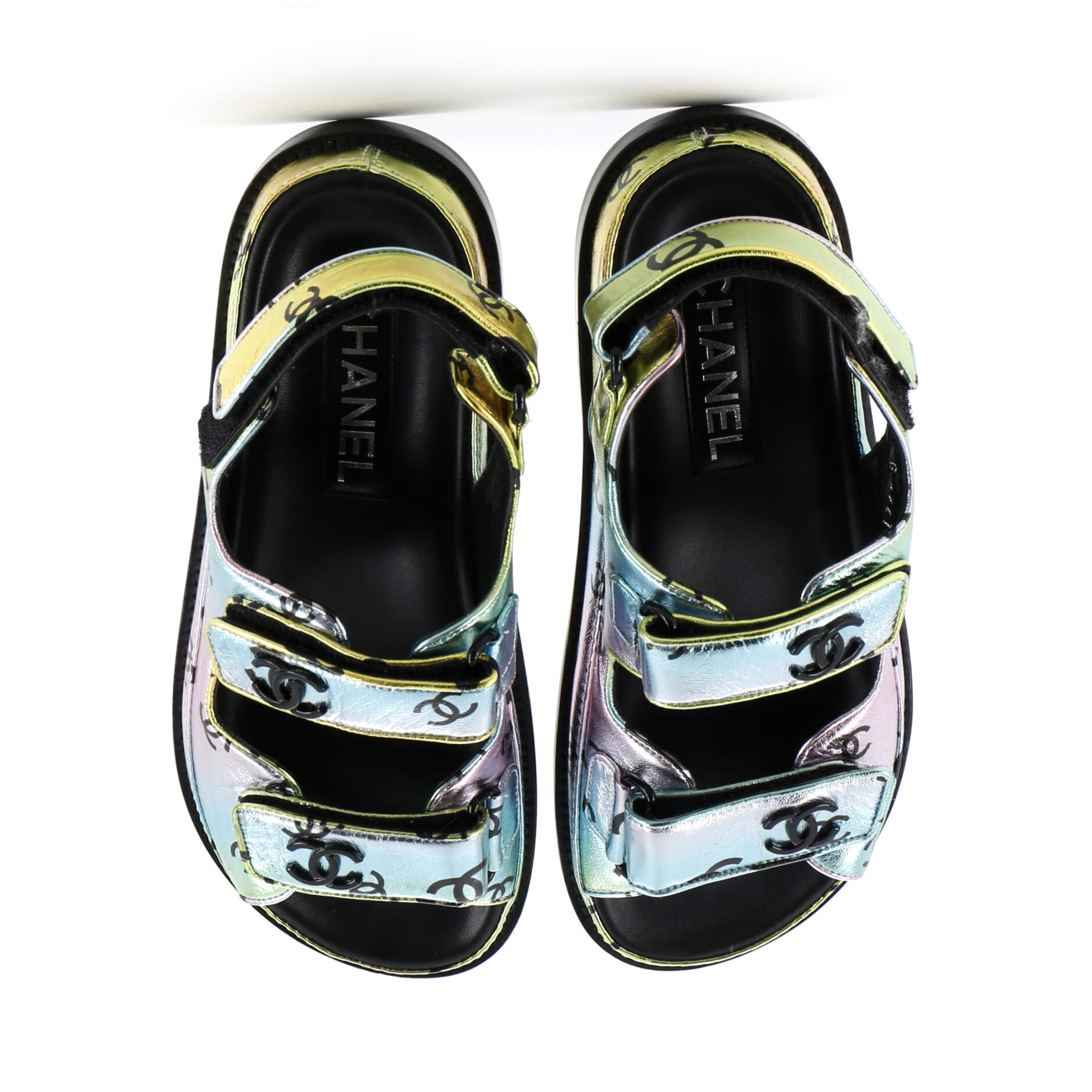 Women's Velcro Dad Sandals Printed Laminated Leather