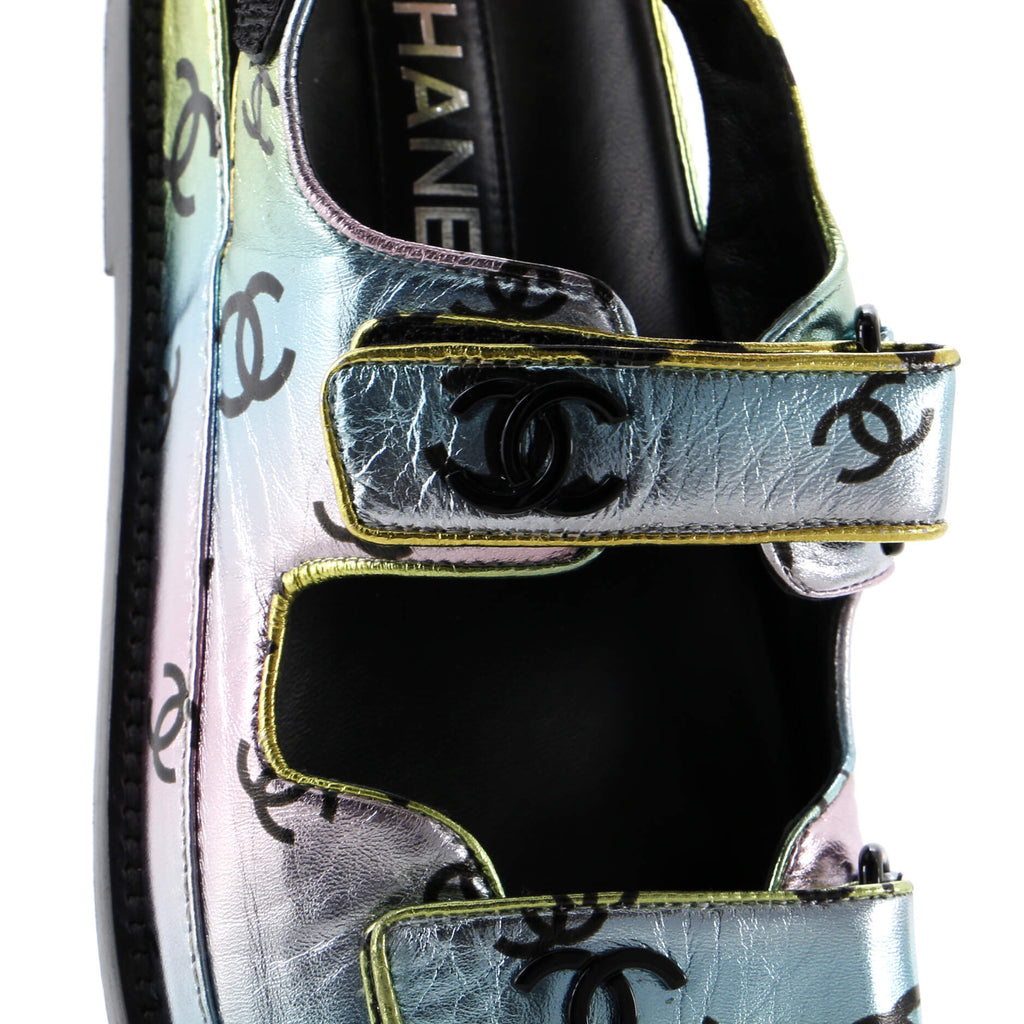 Women's Velcro Dad Sandals Printed Laminated Leather