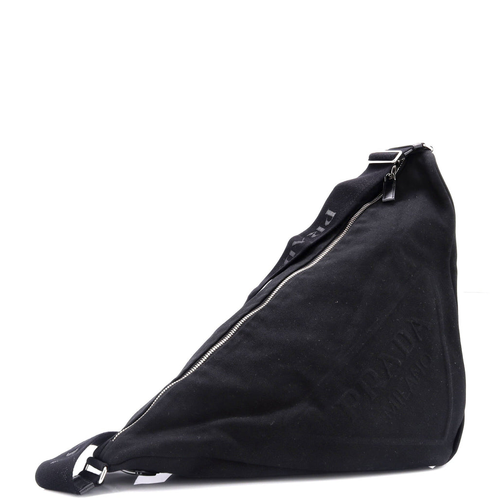 Triangle Logo Zip Crossbody Bag Embossed Canvas Large