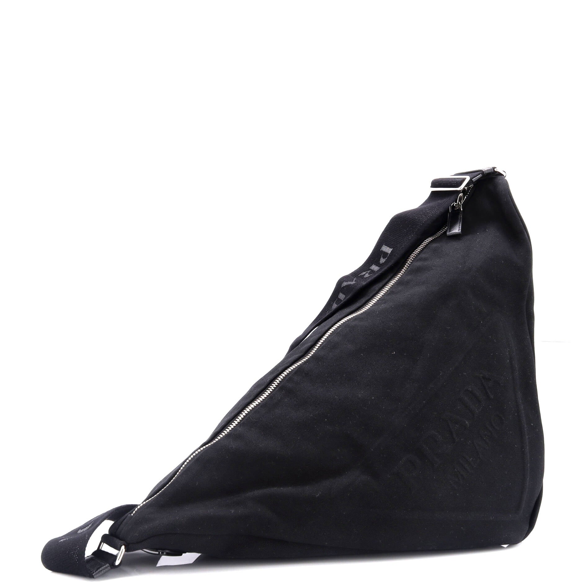 Triangle Logo Zip Crossbody Bag Embossed Canvas Large