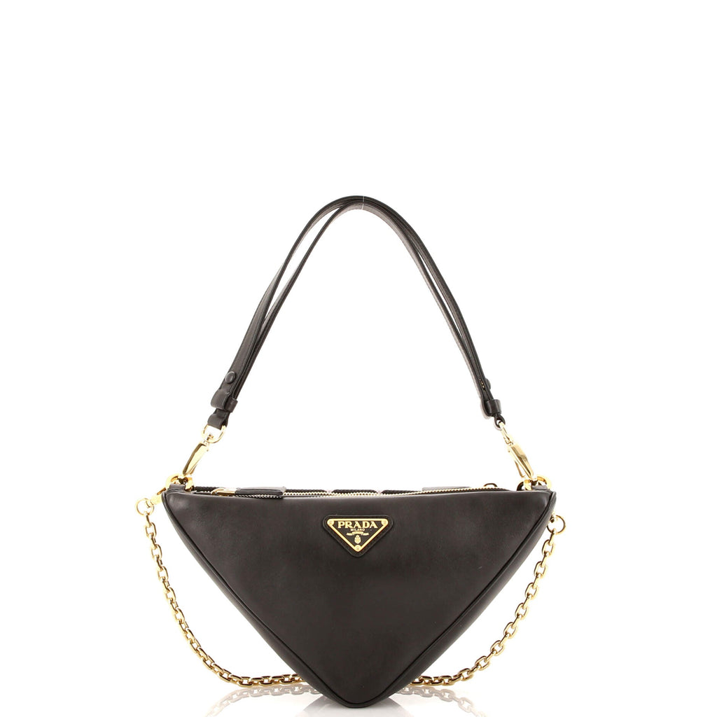 Double Symbole Triangle Bag Leather and Jacquard Mini