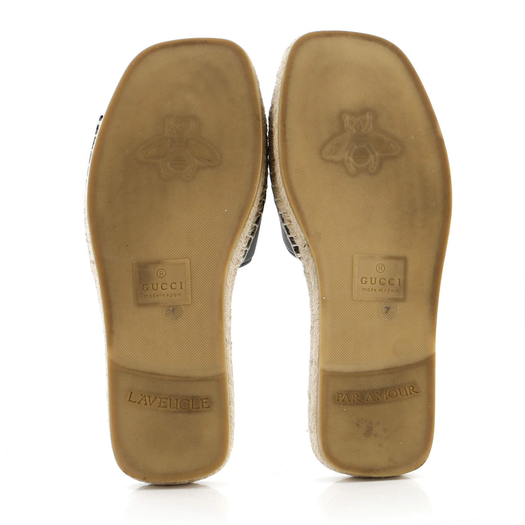 Men's Interlocking G Cut-Out Espadrille Slide Sandals Leather