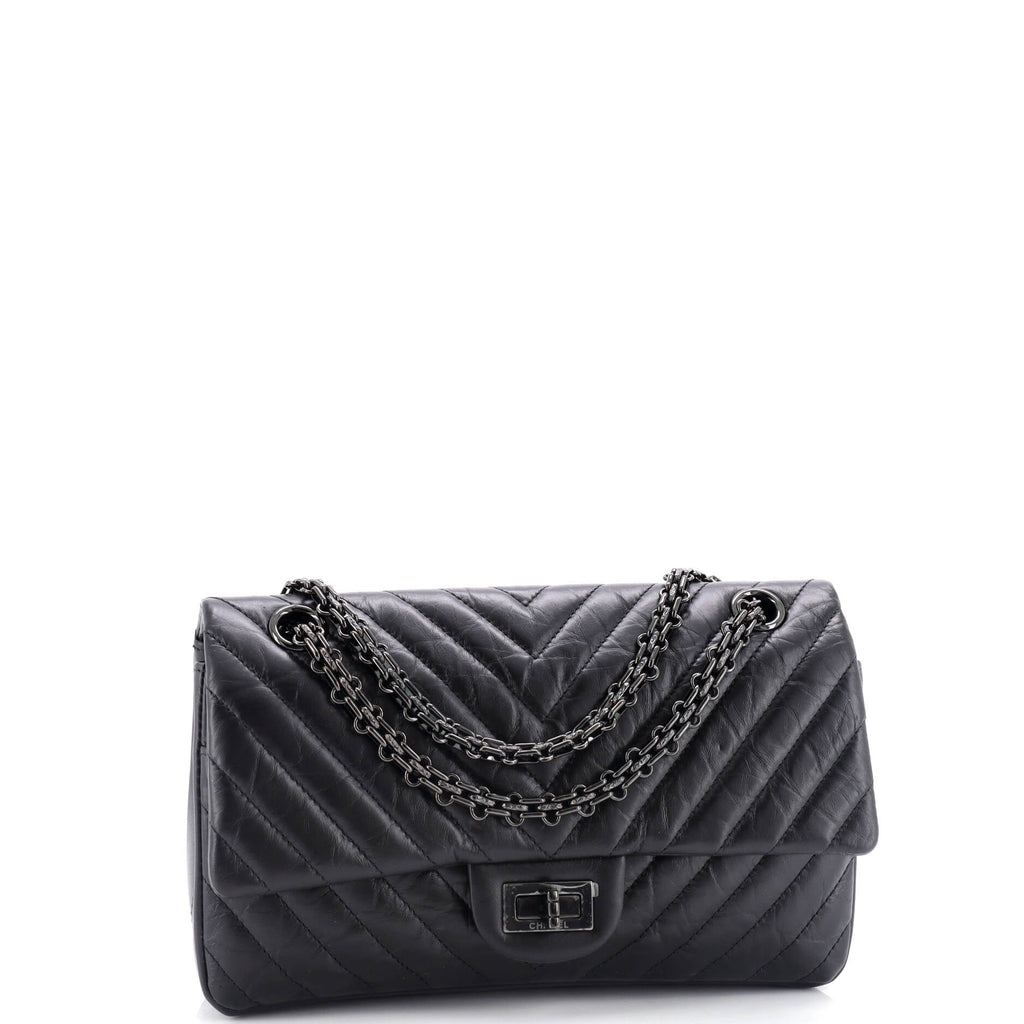 So Black Reissue 2.55 Flap Bag Chevron Aged Calfskin 225