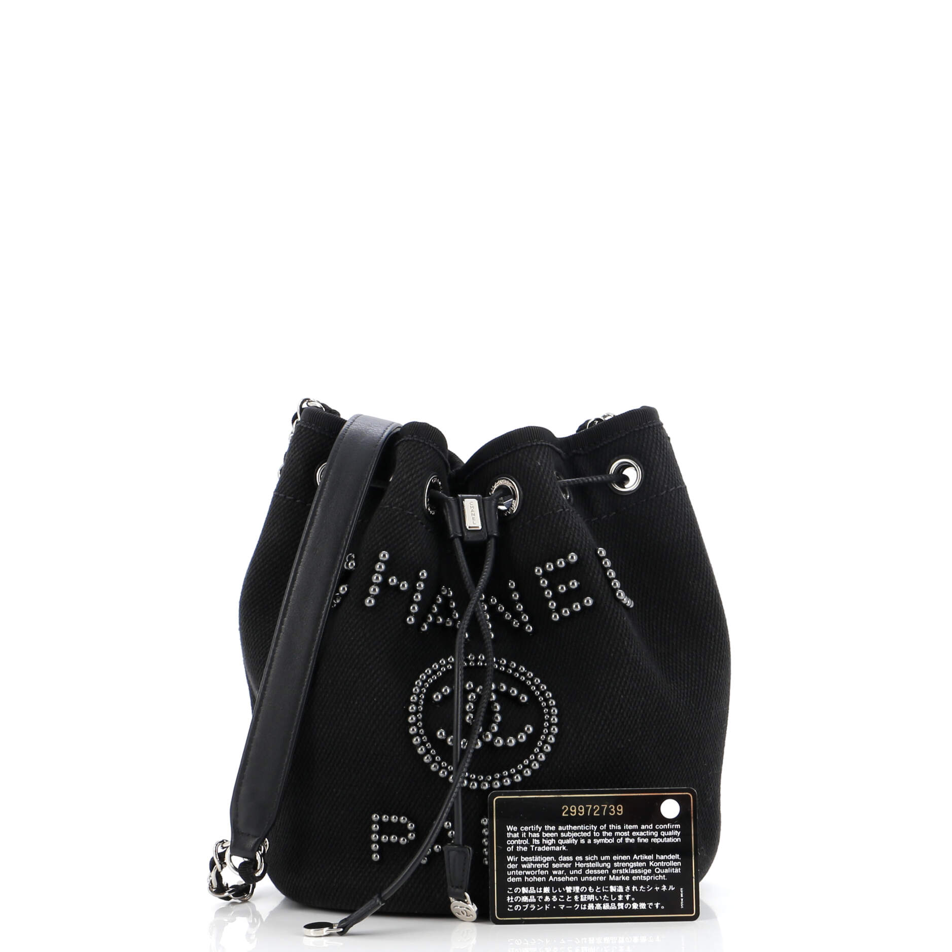 Deauville Drawstring Bucket Bag Pearl Embellished Canvas Small