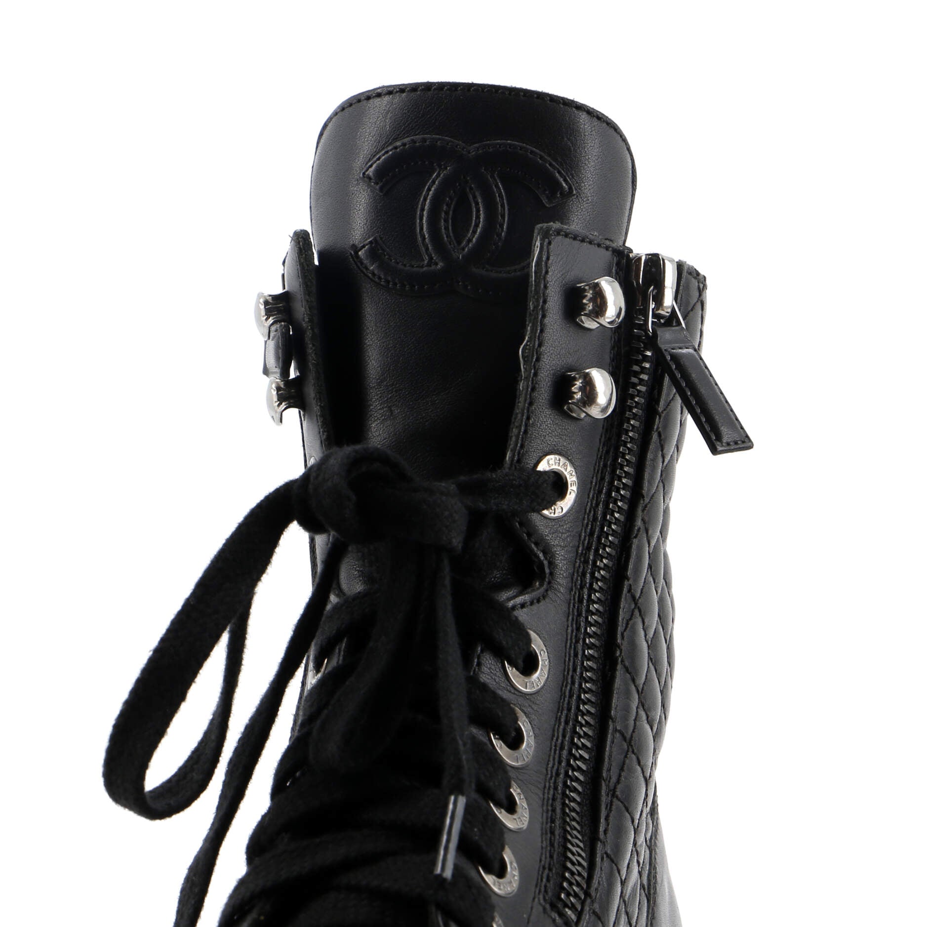 Women's CC Zip Up Combat Boots Quilted Leather