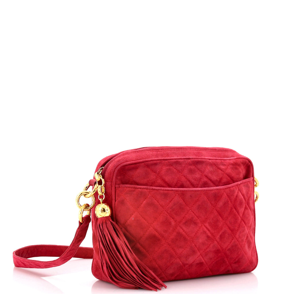 Vintage Front Pocket Camera Bag Quilted Suede Medium