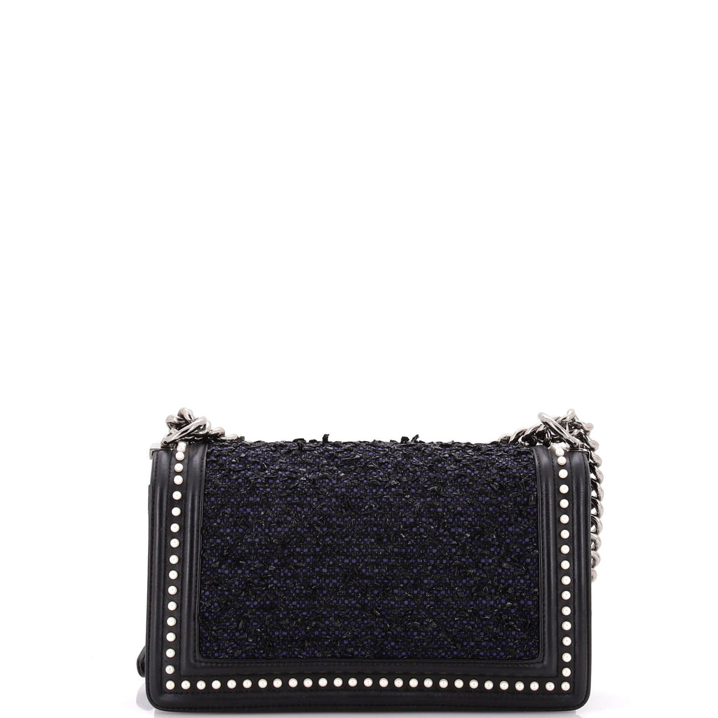Boy Flap Bag Quilted Tweed with Pearl Embellished Calfskin Old Medium