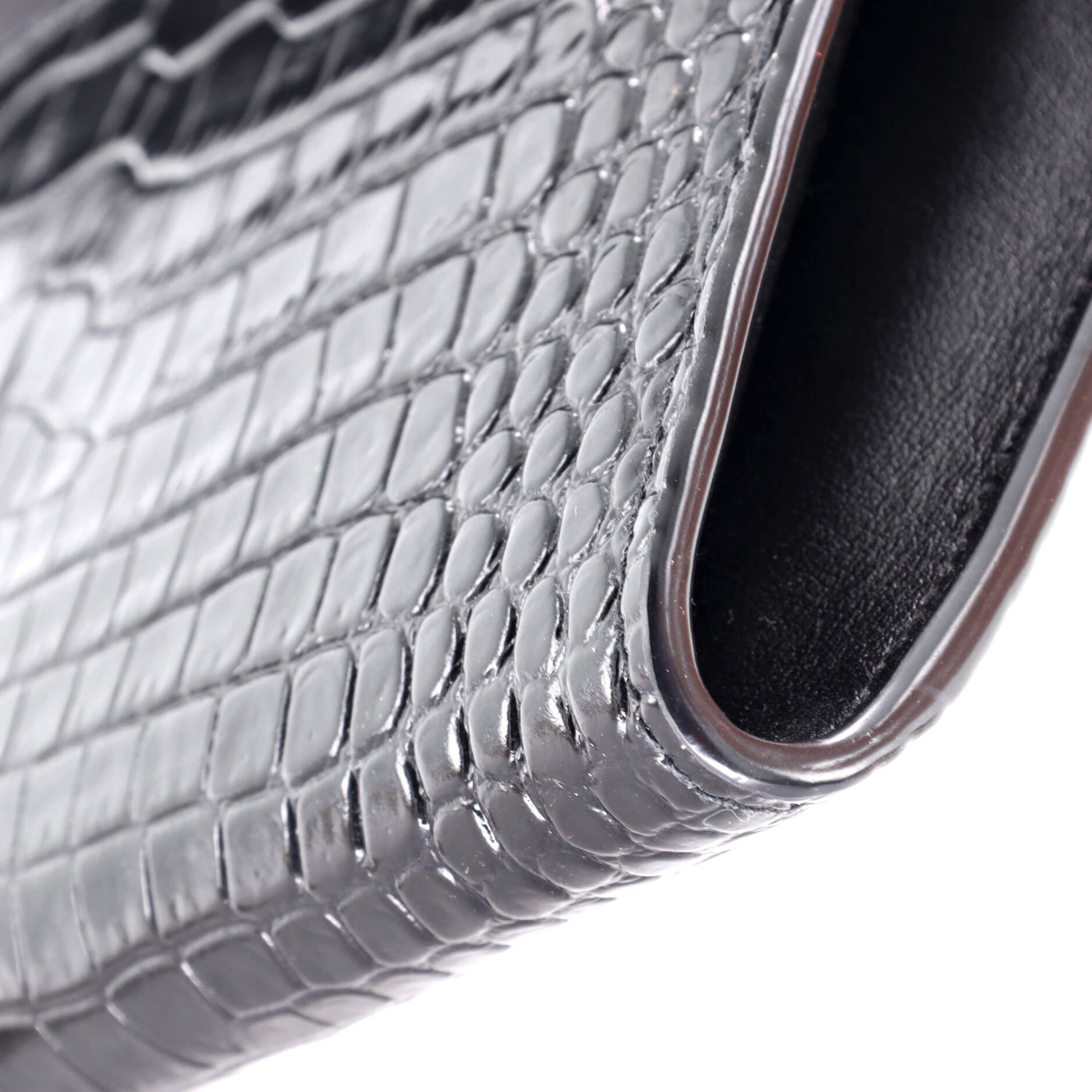 Uptown Chain Wallet Crocodile Embossed Leather
