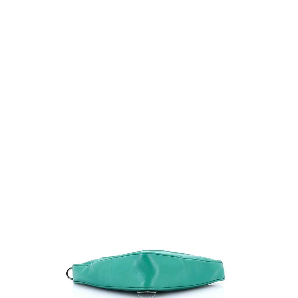 Triangle Logo Zip Chain Crossbody Bag Embossed Leather Small