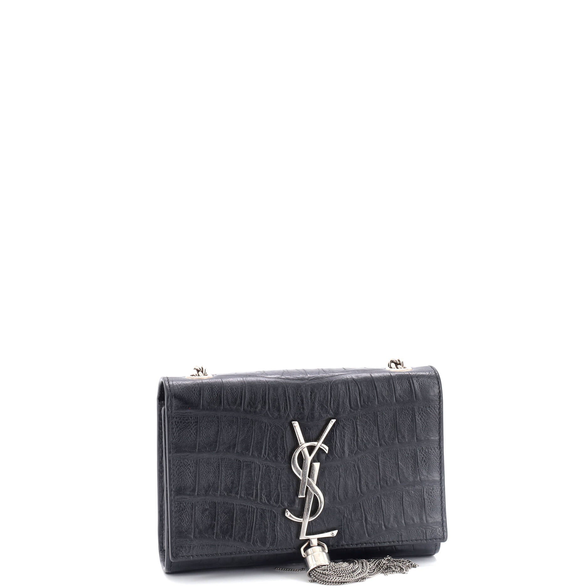 Classic Monogram Tassel Crossbody Bag Crocodile Embossed Leather Small