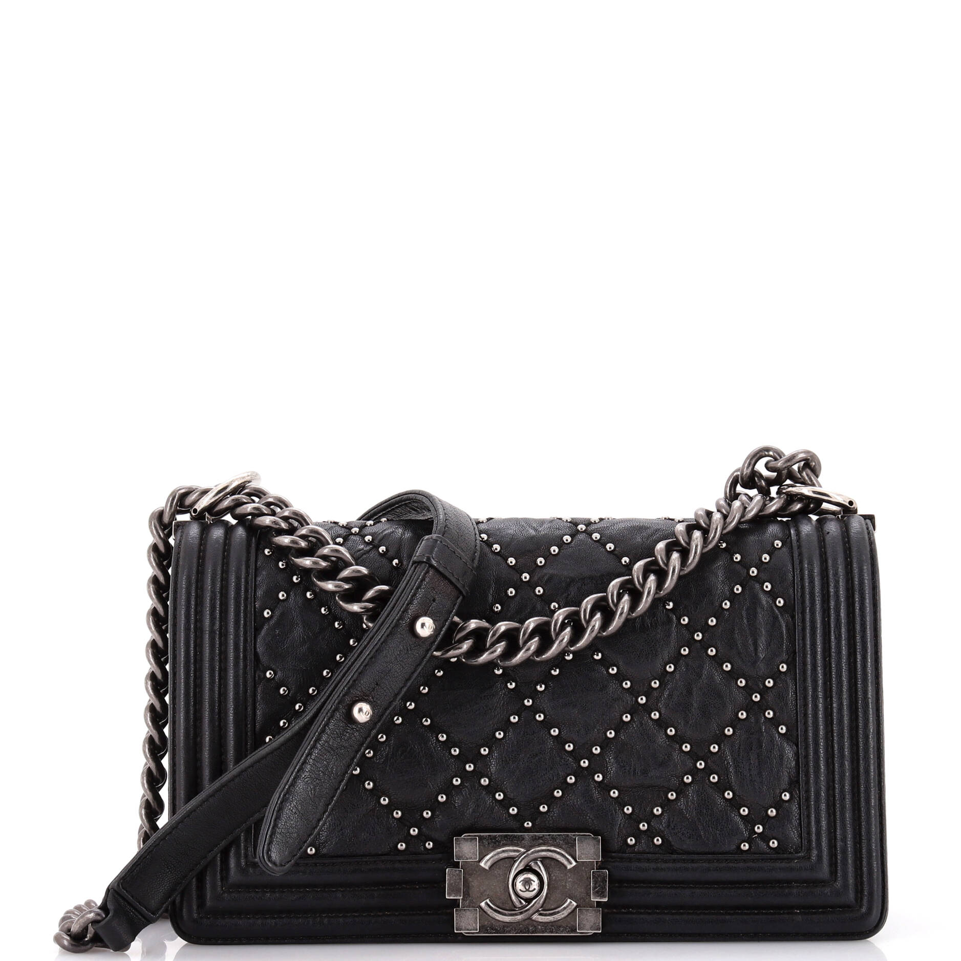 Boy Flap Bag Studded Quilted Distressed Calfskin Old Medium