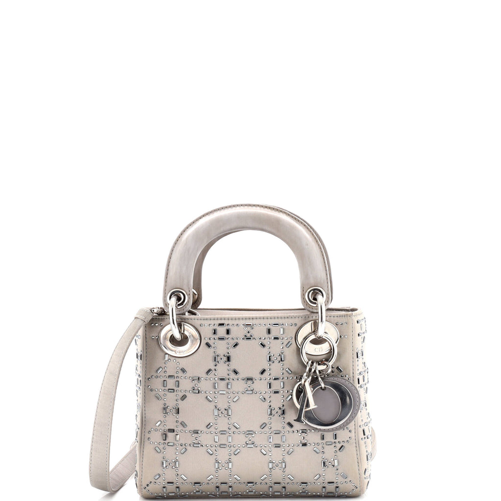 Lady Dior Bag Crystal Embellished Cannage Quilt Satin Mini