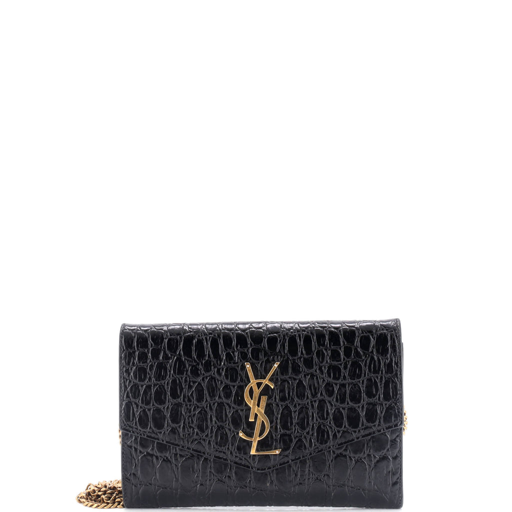 Uptown Chain Wallet Crocodile Embossed Leather