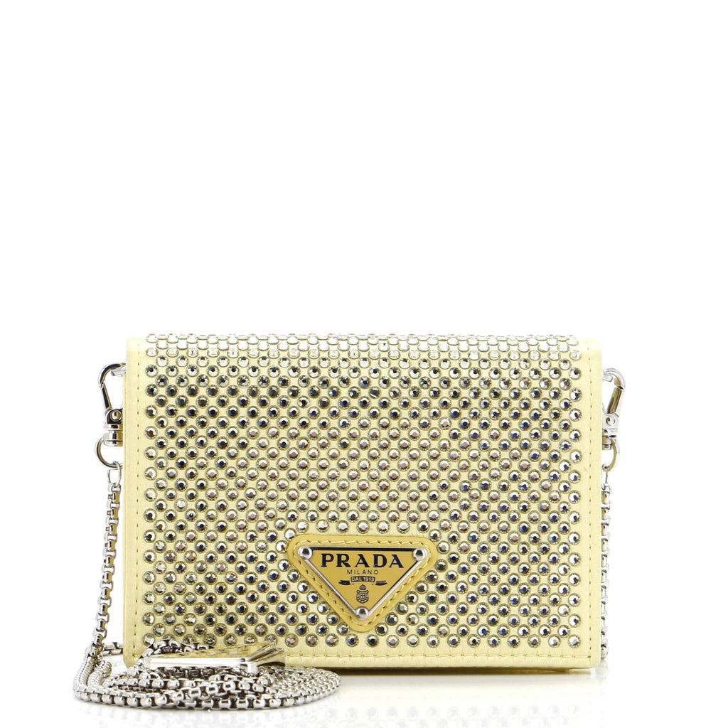 Flap Card Holder with Chain Satin with Crystals