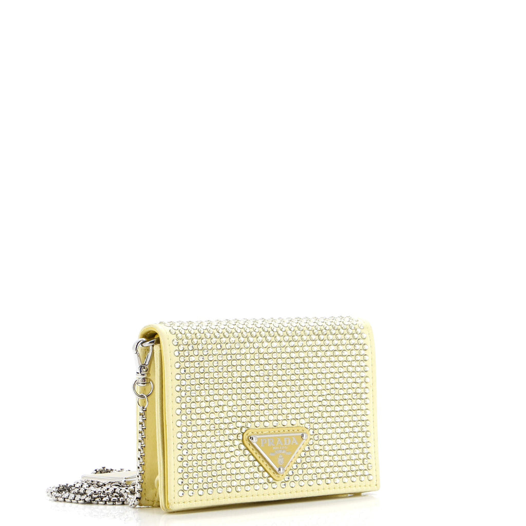 Flap Card Holder with Chain Satin with Crystals