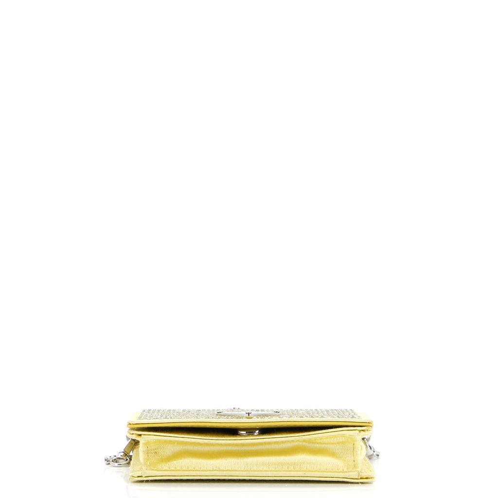 Flap Card Holder with Chain Satin with Crystals
