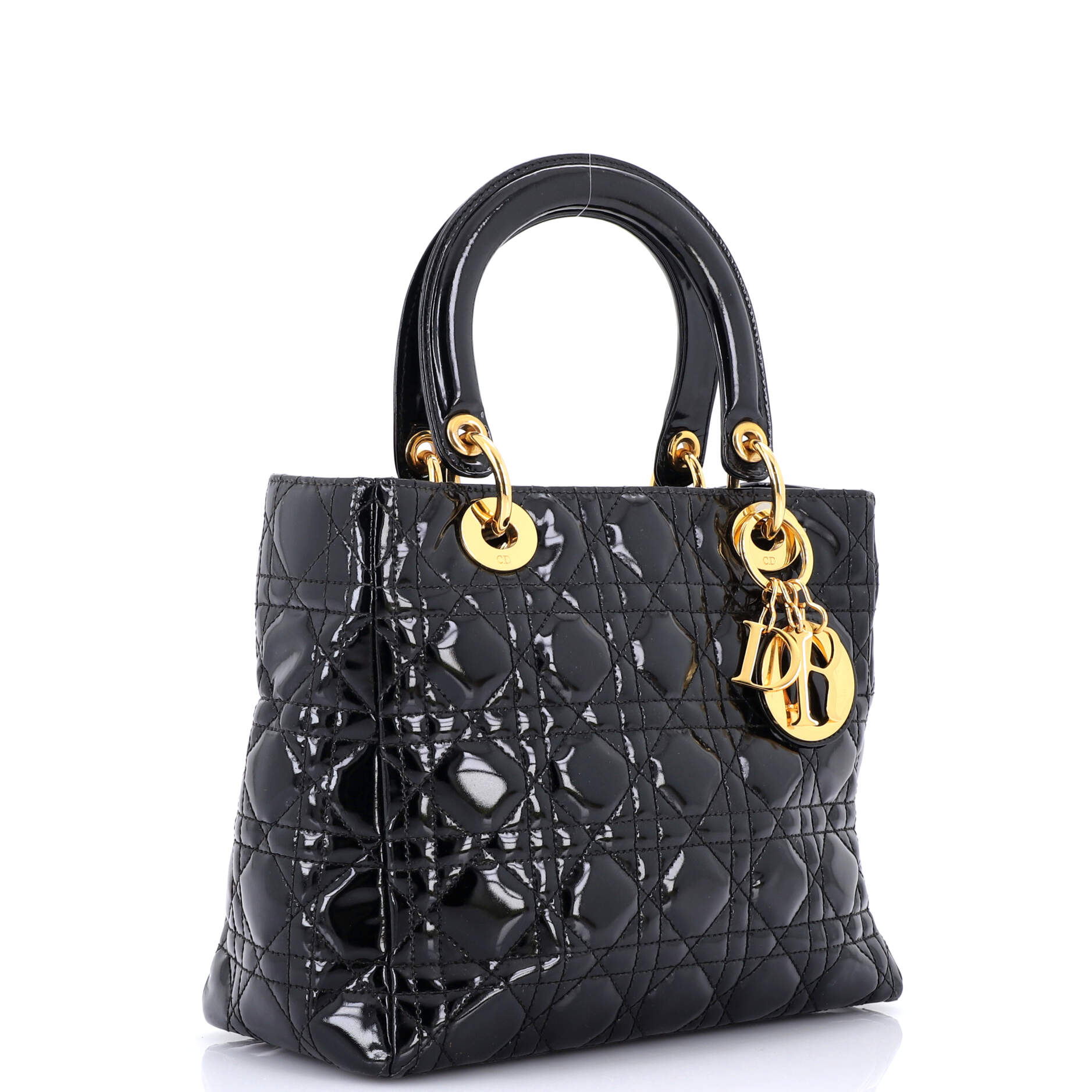 Vintage Lady Dior Bag Cannage Quilt Patent Medium