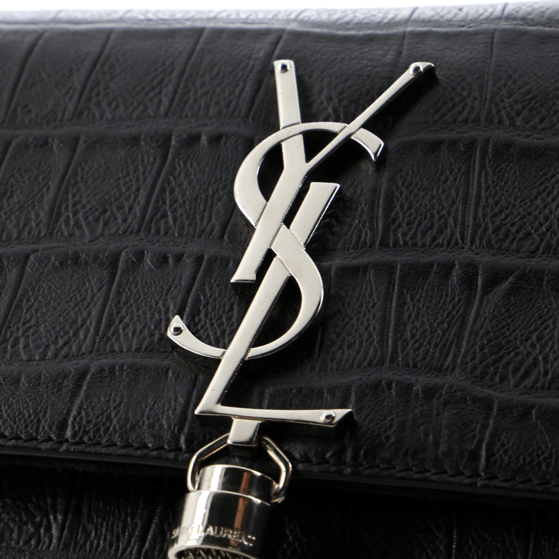 Classic Monogram Tassel Crossbody Bag Crocodile Embossed Leather Small