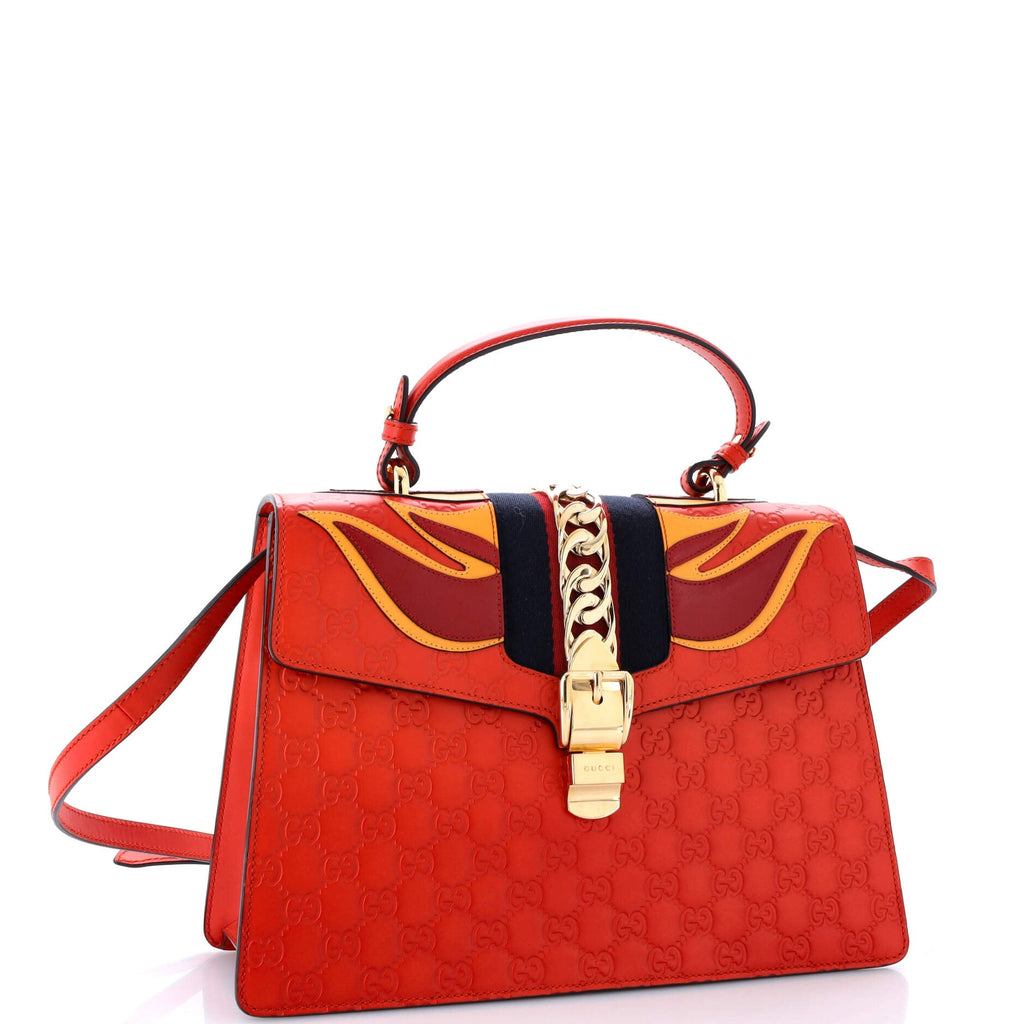Sylvie Top Handle Bag Guccissima Leather with Applique Medium