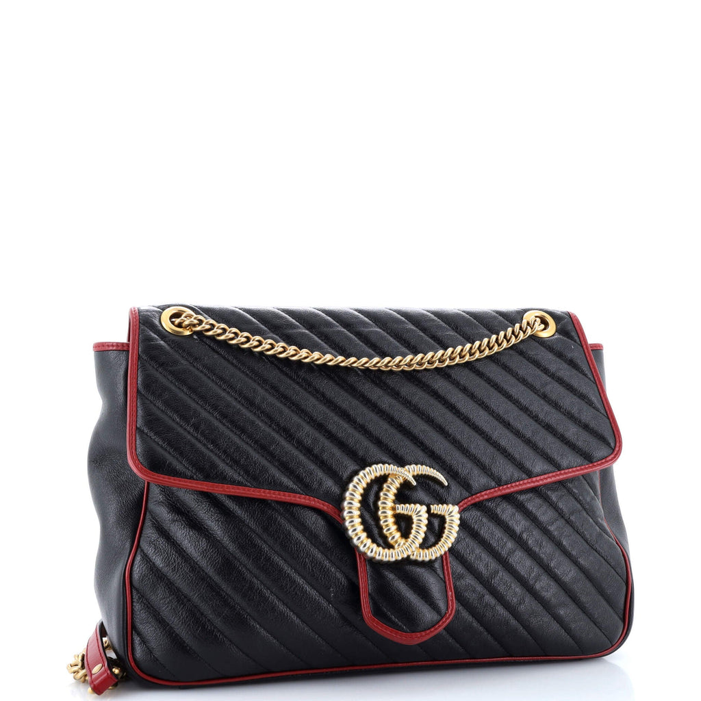 GG Marmont Flap Bag Diagonal Quilted Leather Large