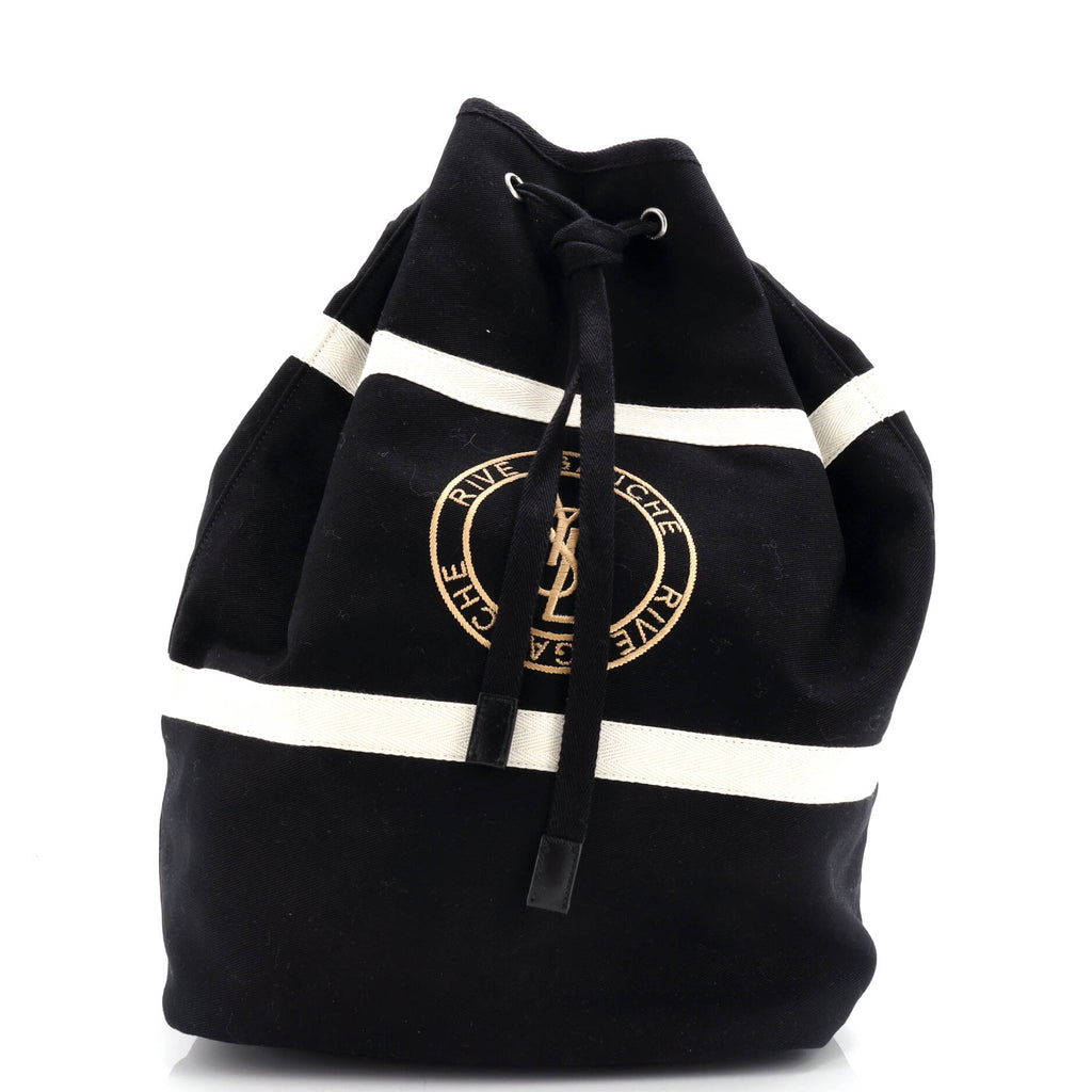 Rive Gauche Drawstring Sling Bag Embroidered Canvas