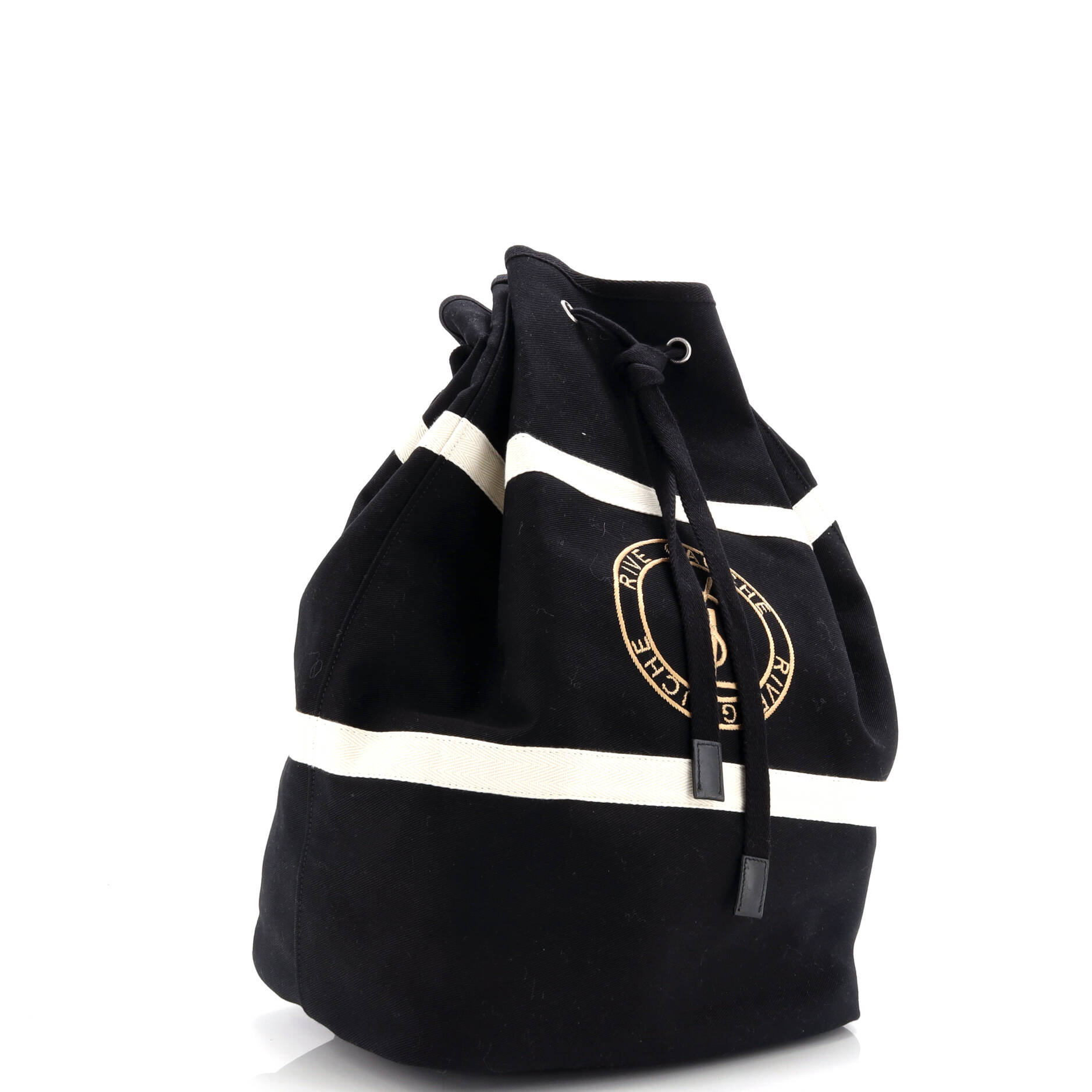 Rive Gauche Drawstring Sling Bag Embroidered Canvas
