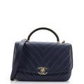 CC Metal Top Handle Flap Bag Chevron Lambskin Small